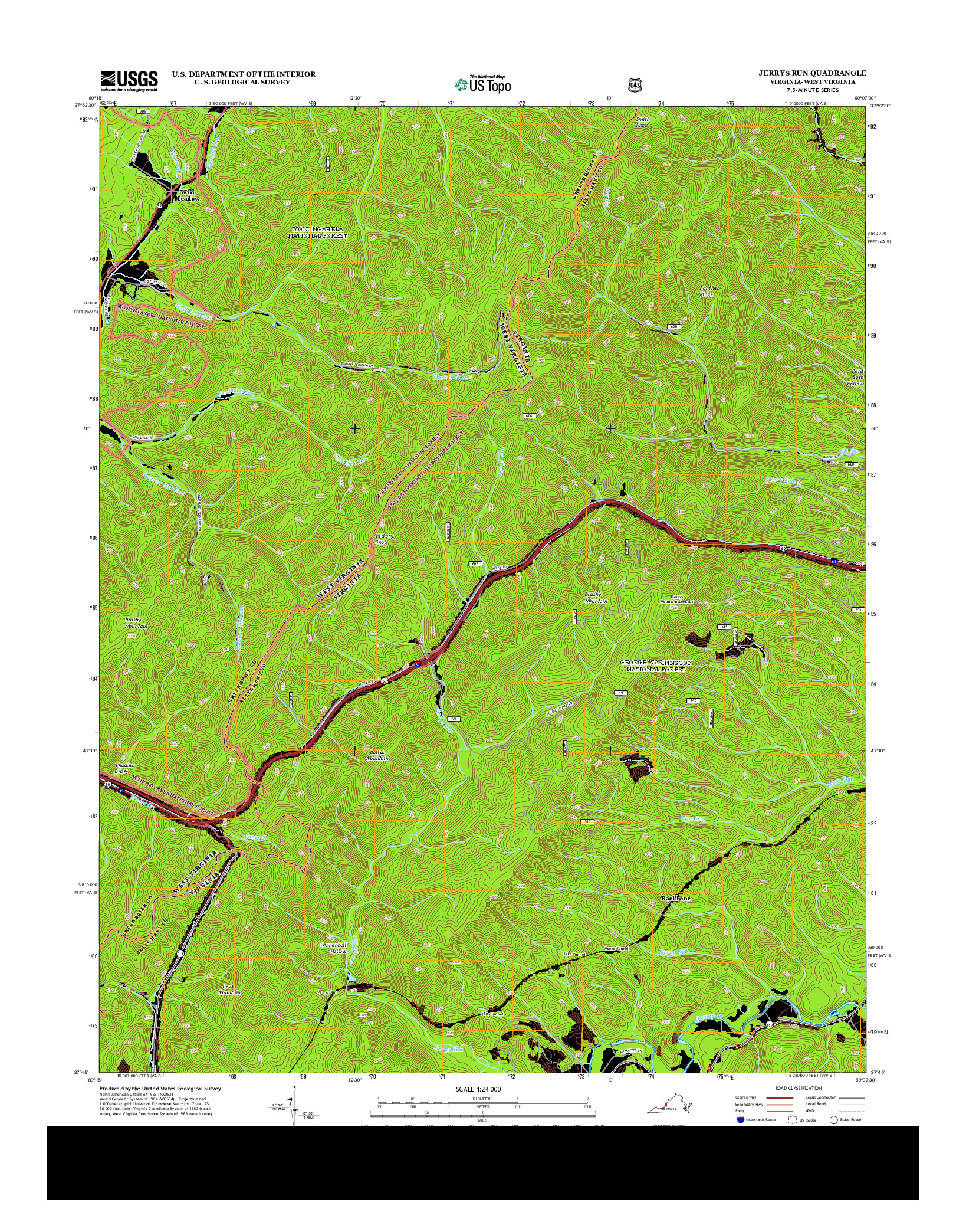 USGS US TOPO 7.5-MINUTE MAP FOR JERRYS RUN, VA-WV 2013
