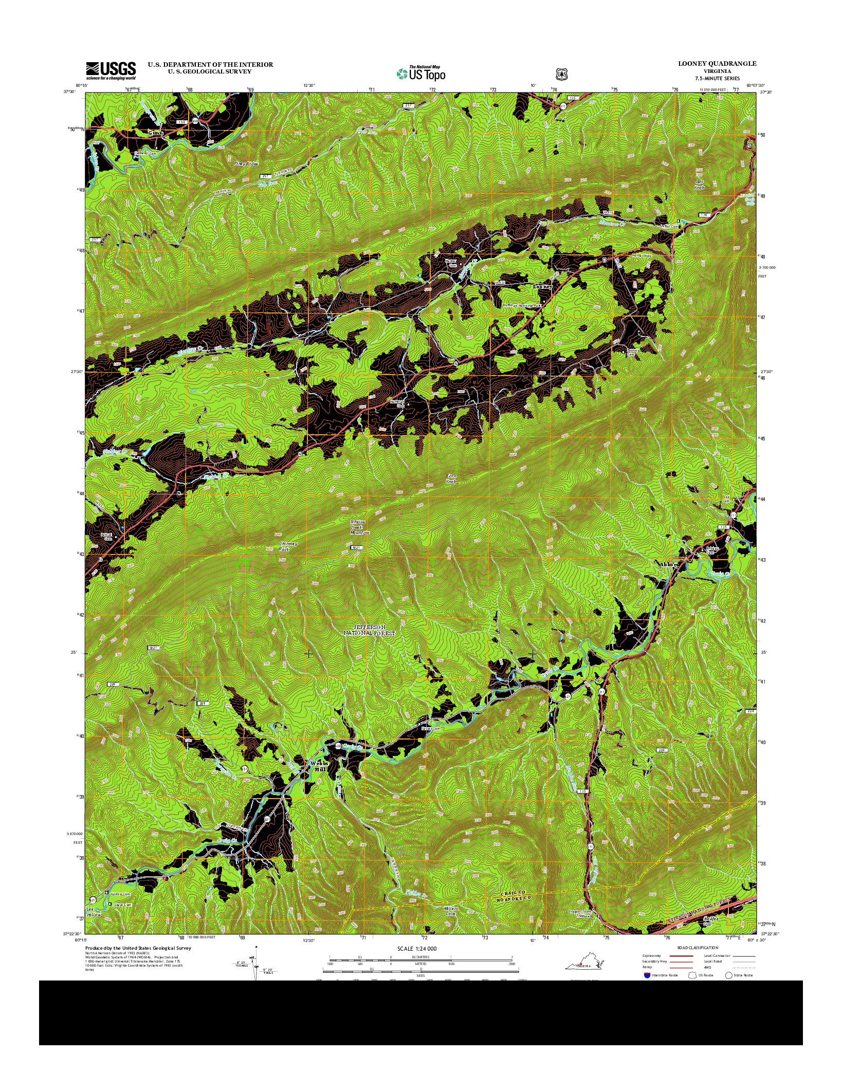 USGS US TOPO 7.5-MINUTE MAP FOR LOONEY, VA 2013