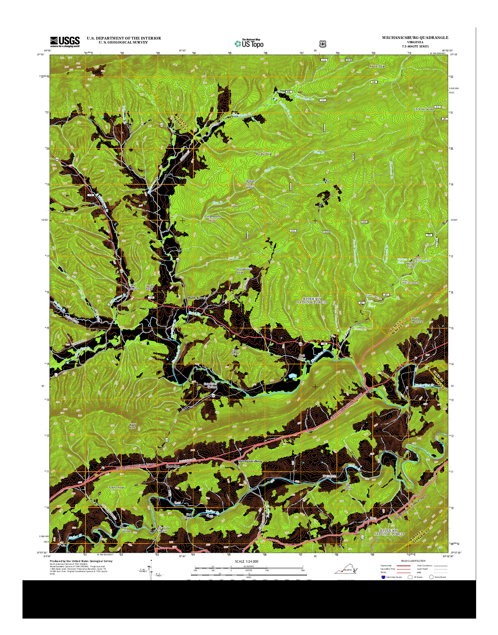 USGS US TOPO 7.5-MINUTE MAP FOR MECHANICSBURG, VA 2013