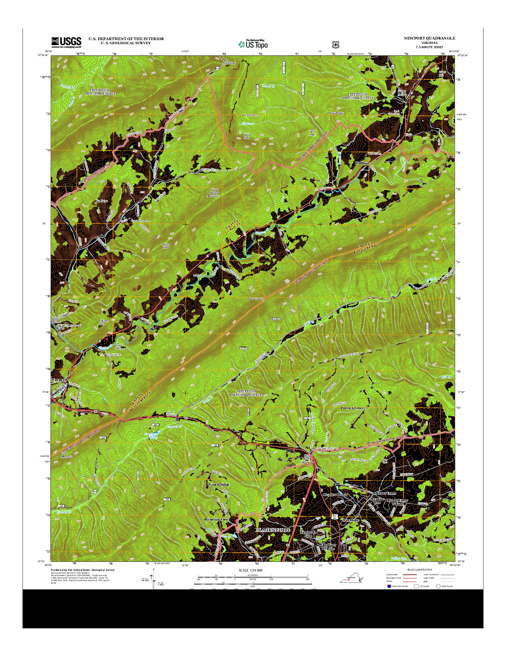 USGS US TOPO 7.5-MINUTE MAP FOR NEWPORT, VA 2013