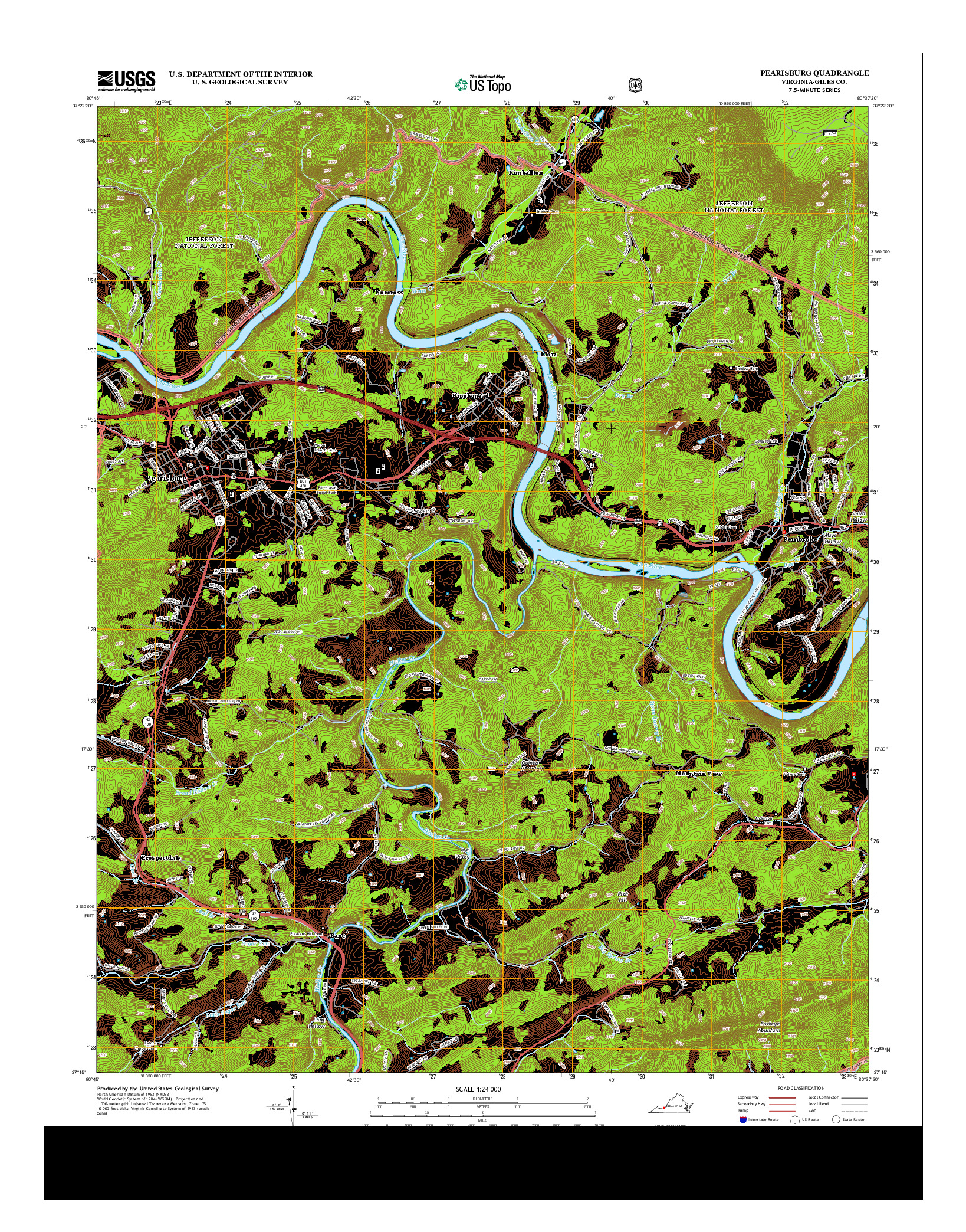 USGS US TOPO 7.5-MINUTE MAP FOR PEARISBURG, VA 2013