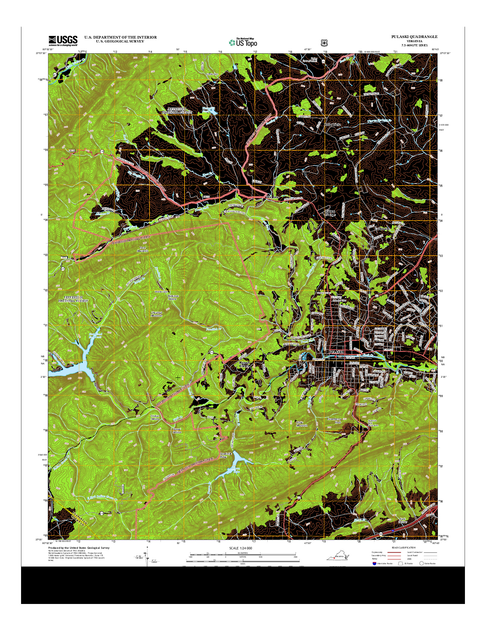 USGS US TOPO 7.5-MINUTE MAP FOR PULASKI, VA 2013