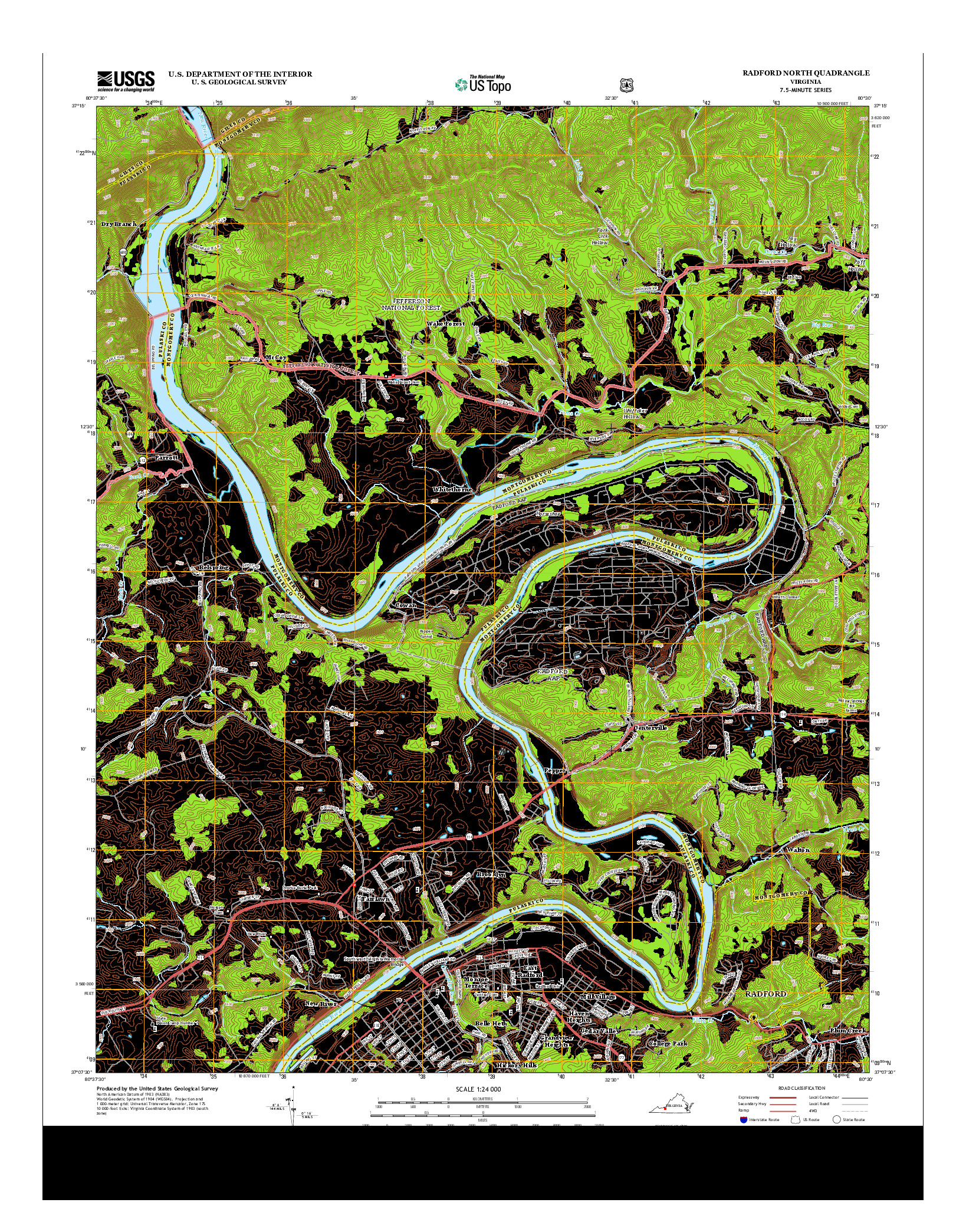 USGS US TOPO 7.5-MINUTE MAP FOR RADFORD NORTH, VA 2013