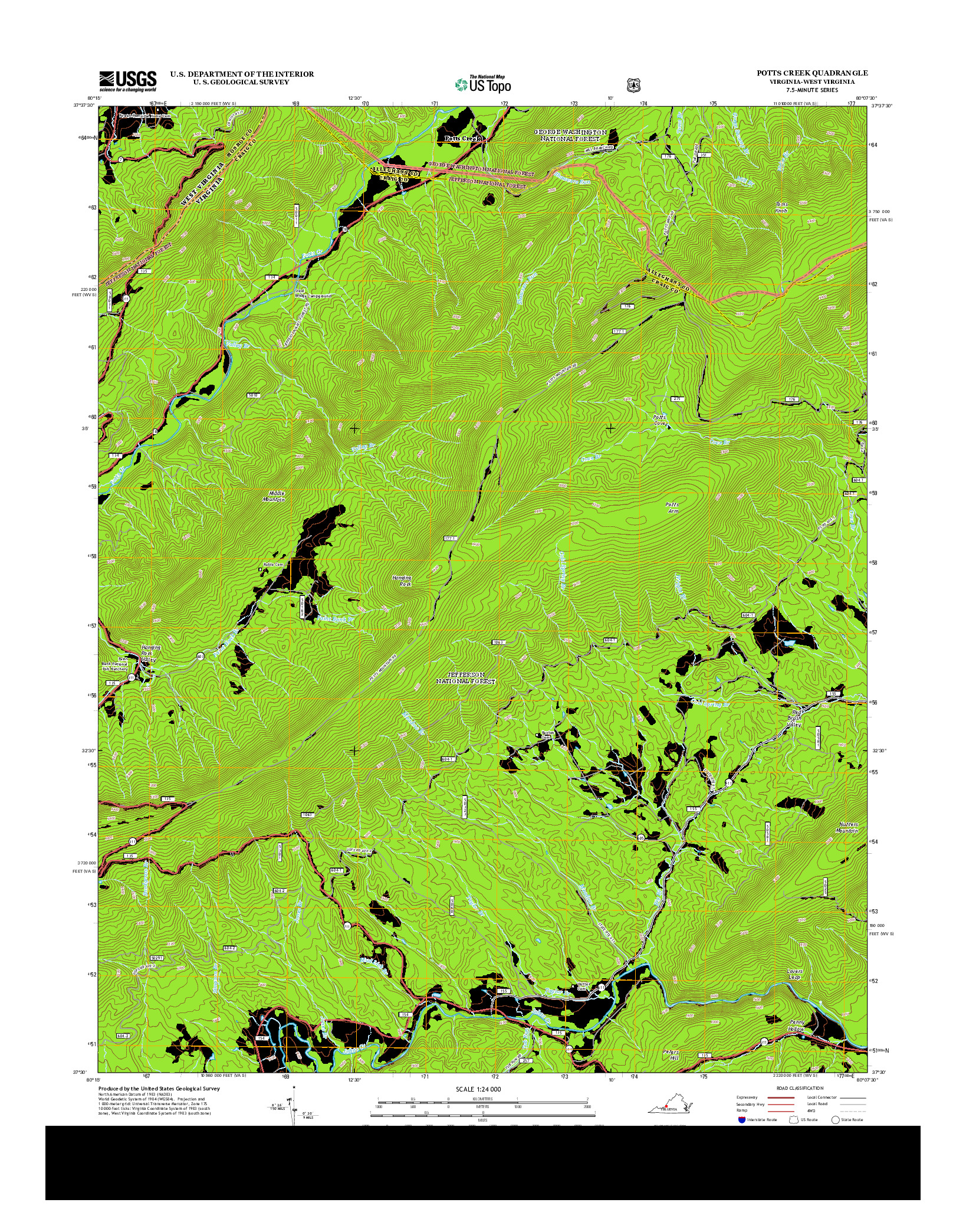 USGS US TOPO 7.5-MINUTE MAP FOR POTTS CREEK, VA-WV 2013