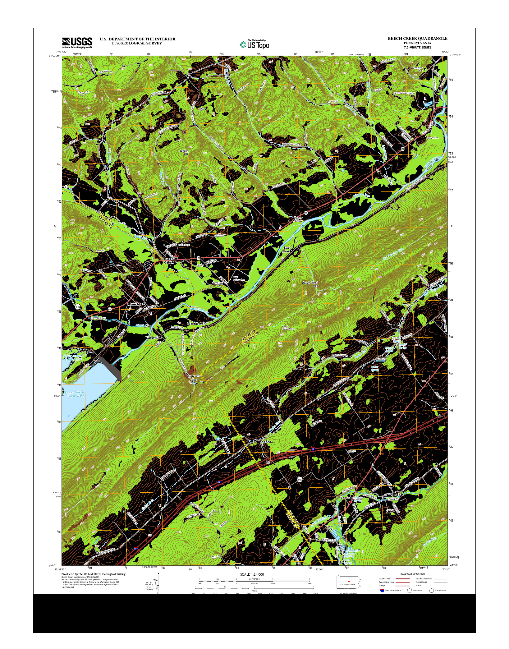 USGS US TOPO 7.5-MINUTE MAP FOR BEECH CREEK, PA 2013