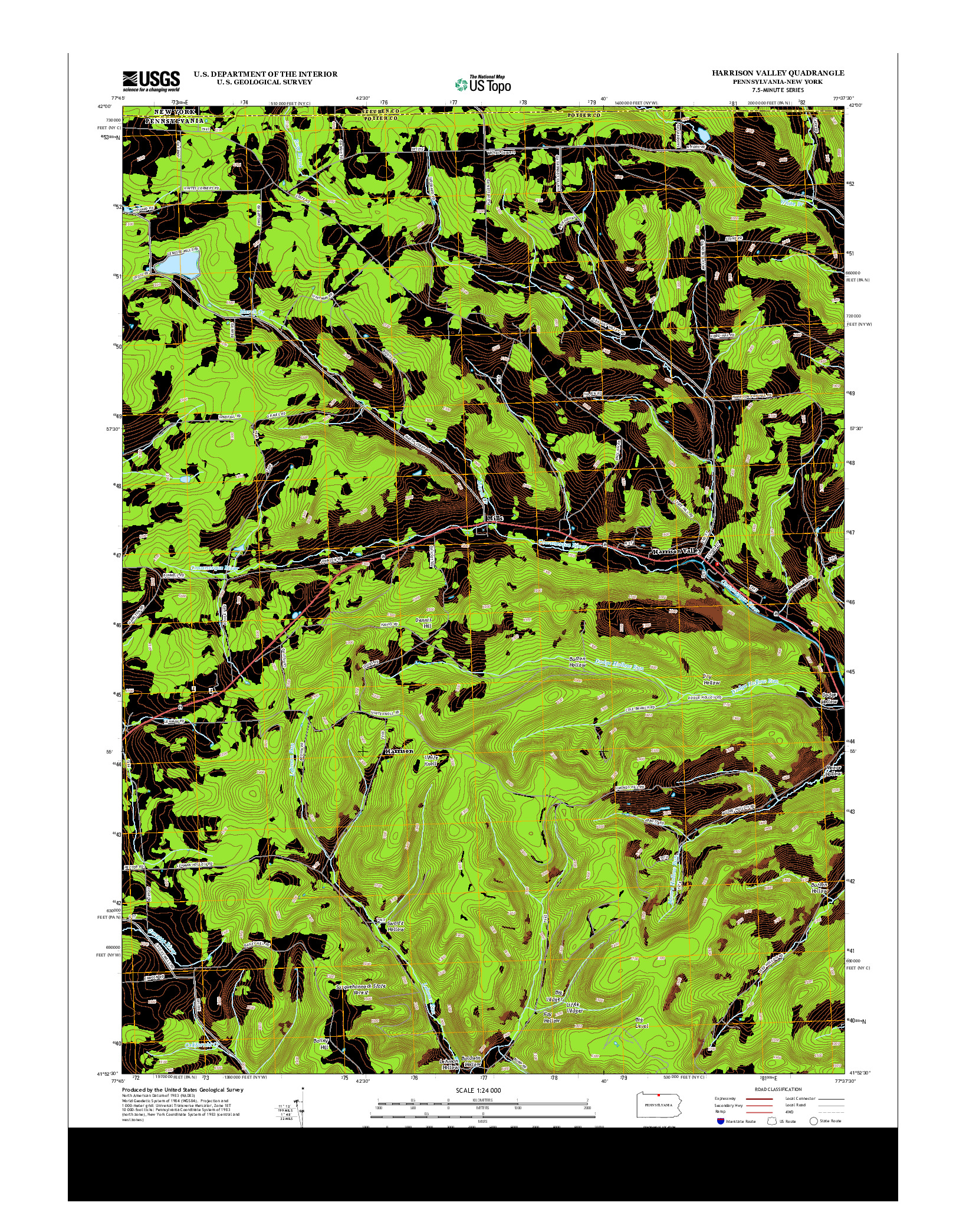 USGS US TOPO 7.5-MINUTE MAP FOR HARRISON VALLEY, PA-NY 2013