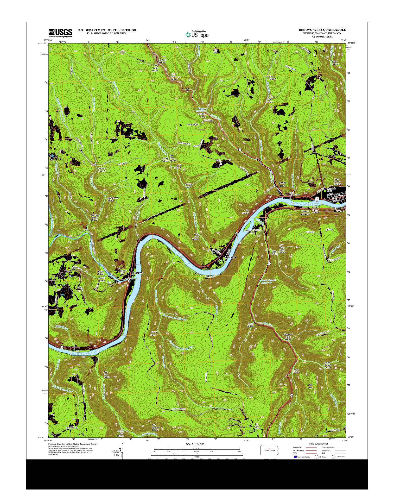 USGS US TOPO 7.5-MINUTE MAP FOR RENOVO WEST, PA 2013