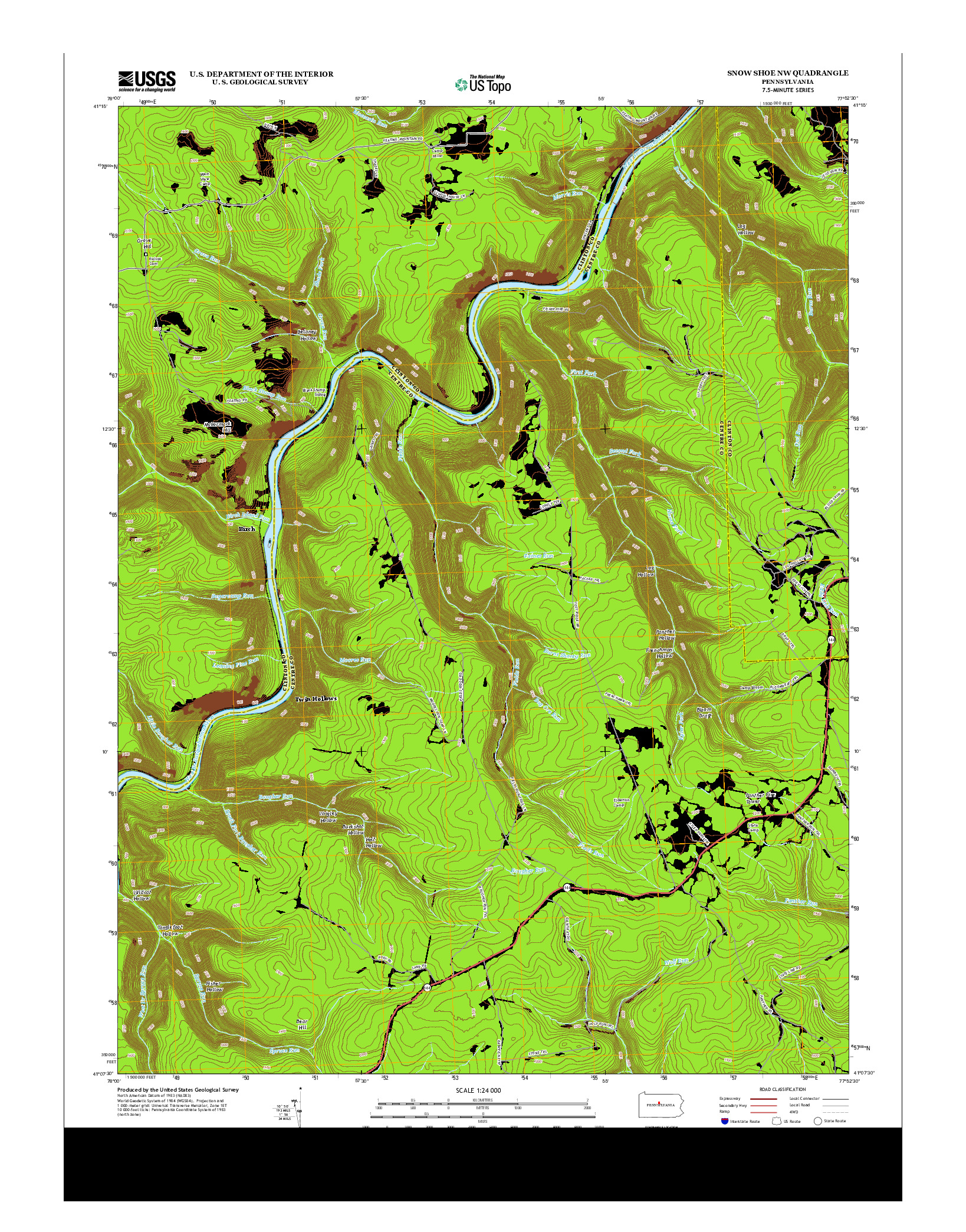 USGS US TOPO 7.5-MINUTE MAP FOR SNOW SHOE NW, PA 2013
