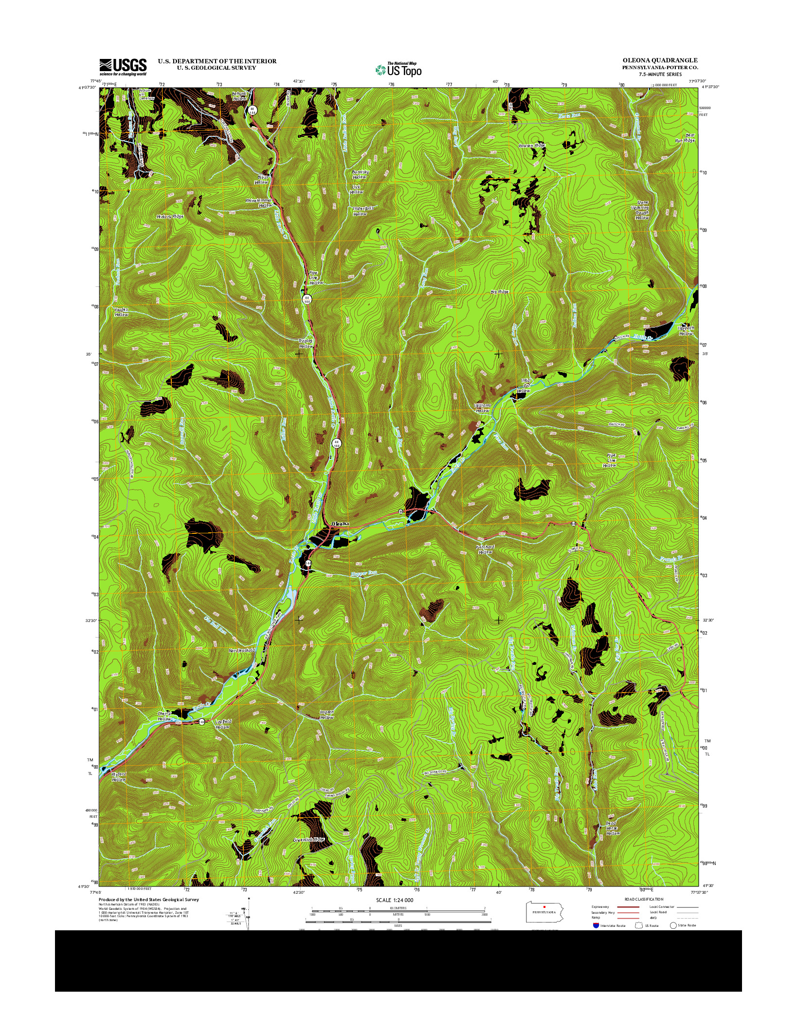 USGS US TOPO 7.5-MINUTE MAP FOR OLEONA, PA 2013