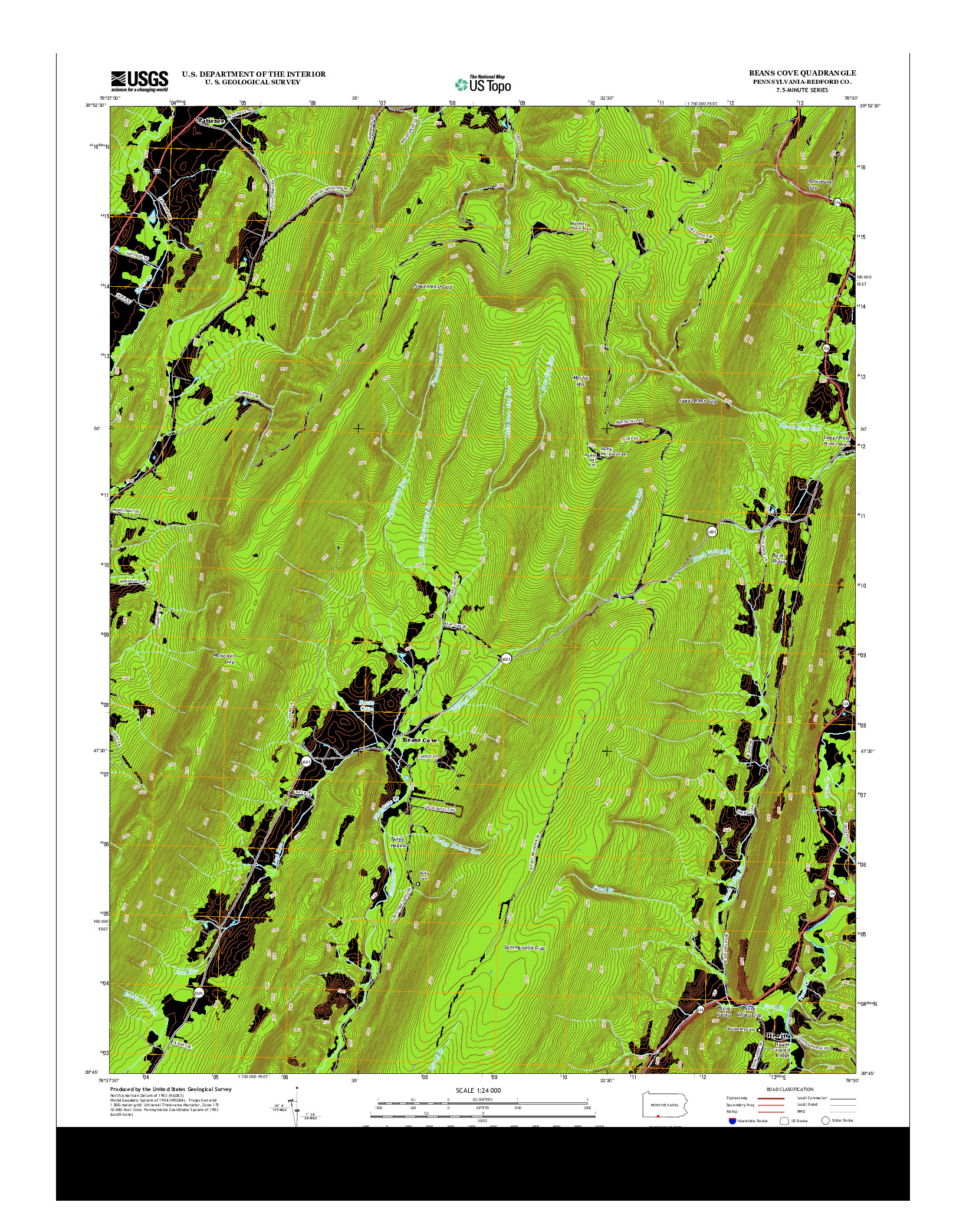 USGS US TOPO 7.5-MINUTE MAP FOR BEANS COVE, PA 2013