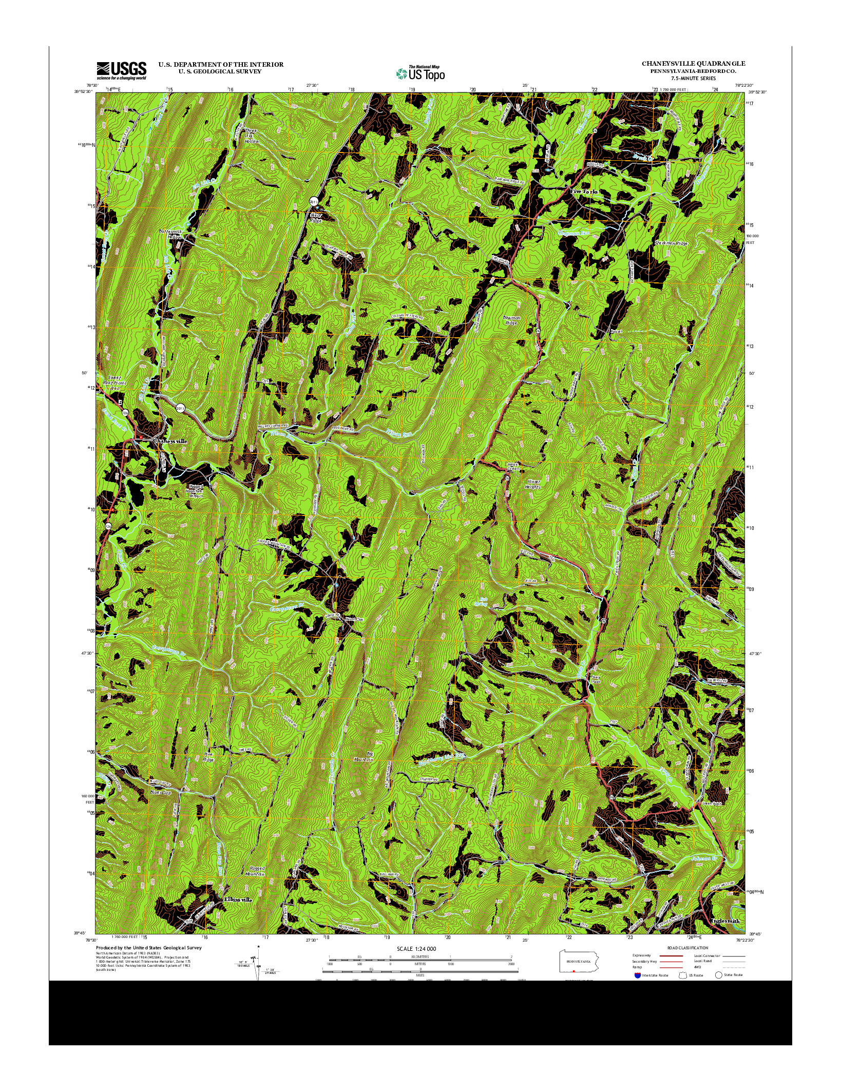 USGS US TOPO 7.5-MINUTE MAP FOR CHANEYSVILLE, PA 2013