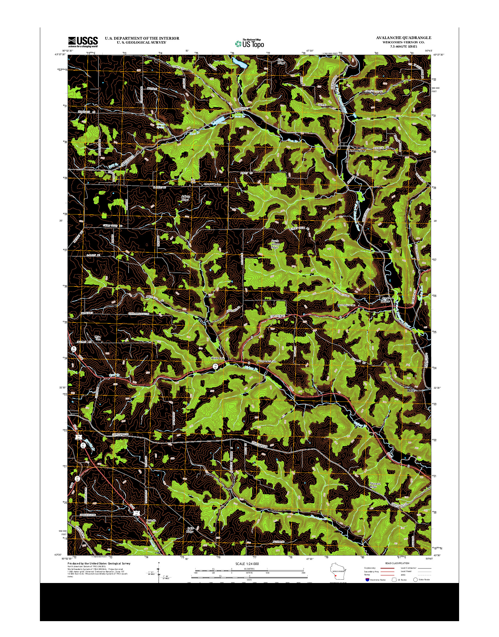 USGS US TOPO 7.5-MINUTE MAP FOR AVALANCHE, WI 2013