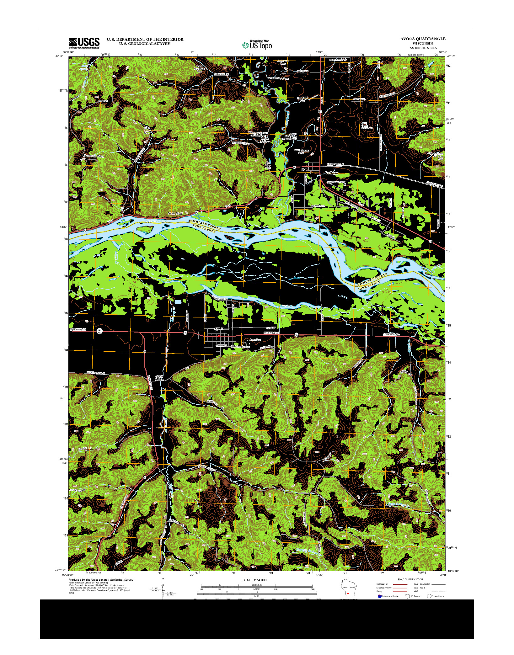 USGS US TOPO 7.5-MINUTE MAP FOR AVOCA, WI 2013