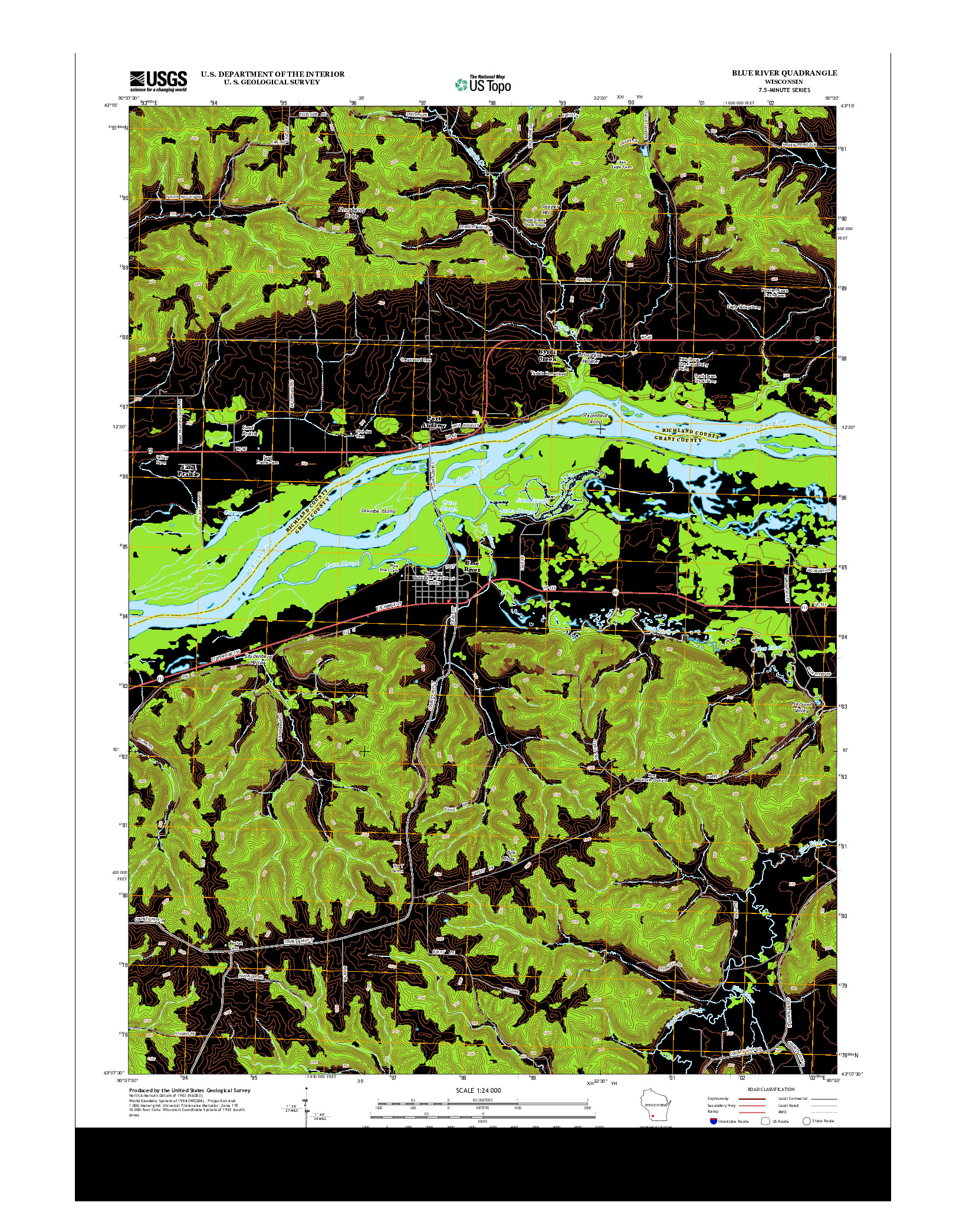 USGS US TOPO 7.5-MINUTE MAP FOR BLUE RIVER, WI 2013