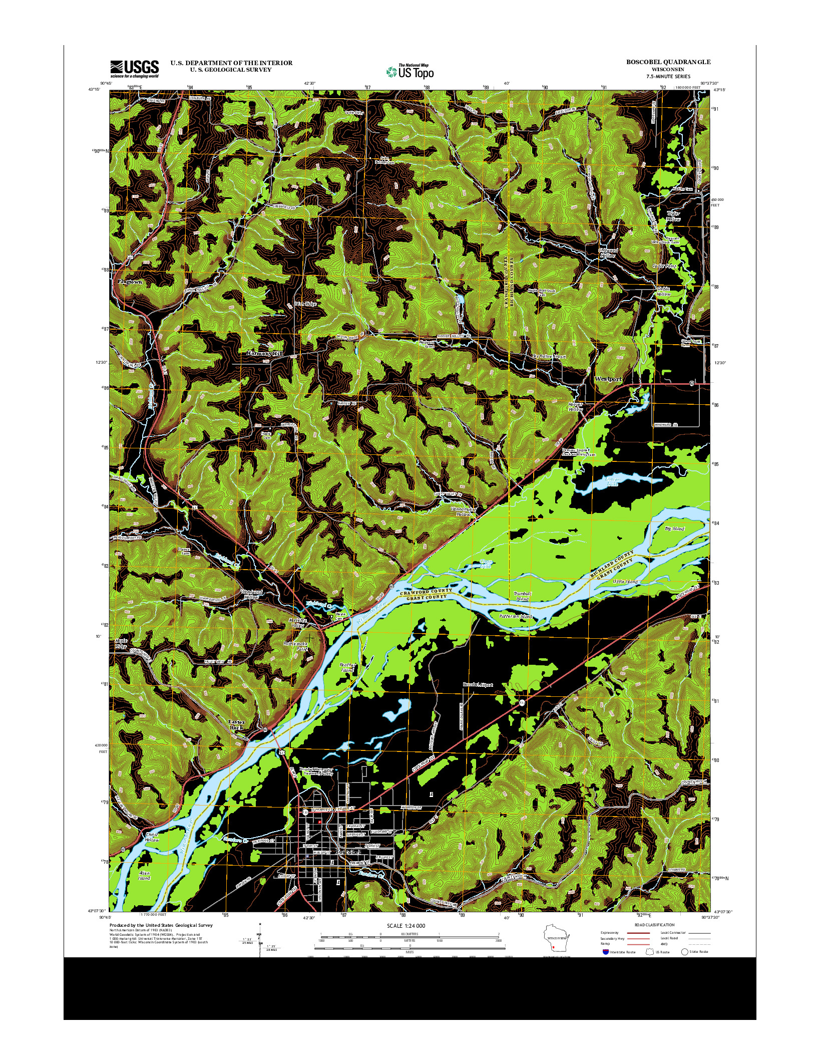 USGS US TOPO 7.5-MINUTE MAP FOR BOSCOBEL, WI 2013