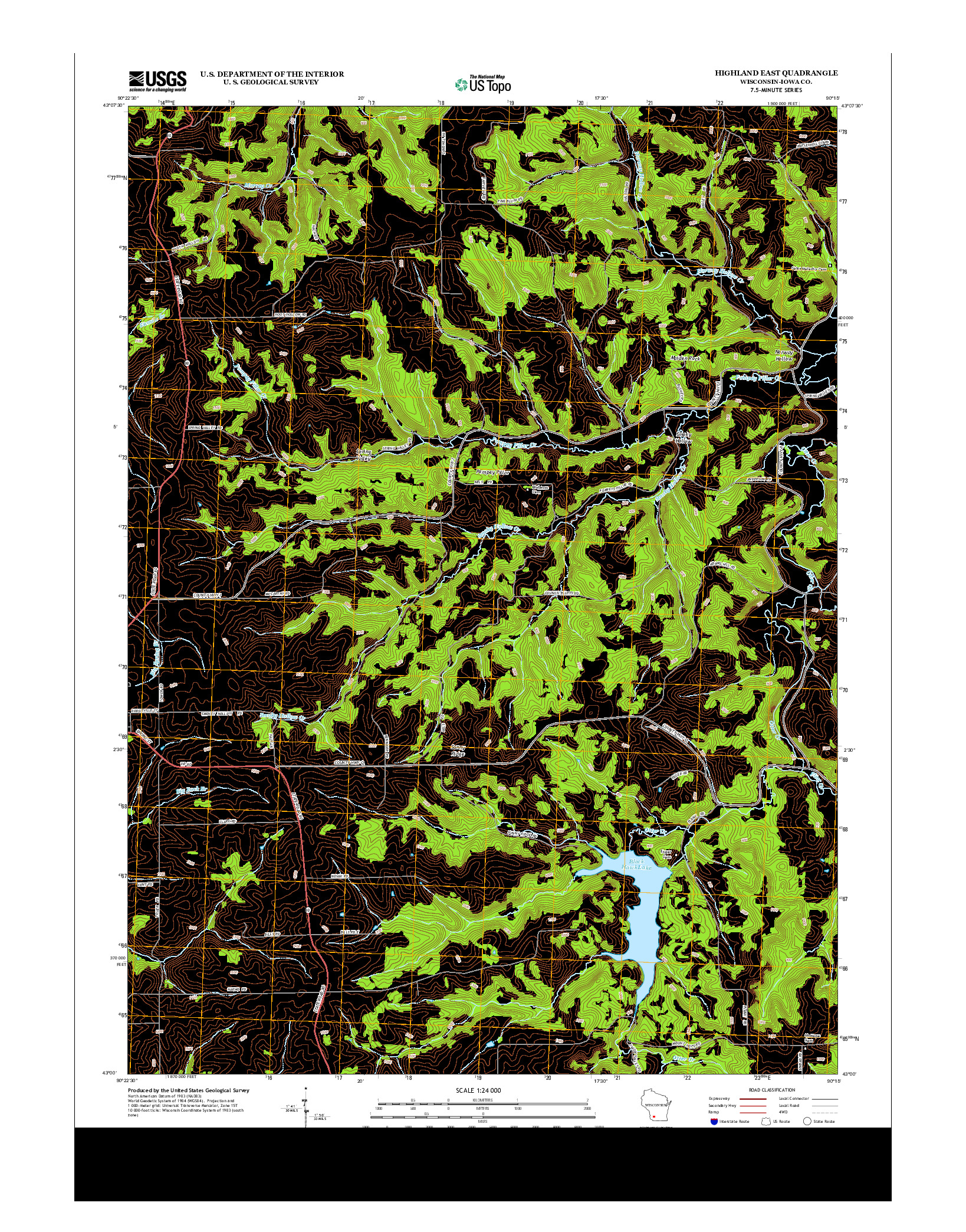 USGS US TOPO 7.5-MINUTE MAP FOR HIGHLAND EAST, WI 2013