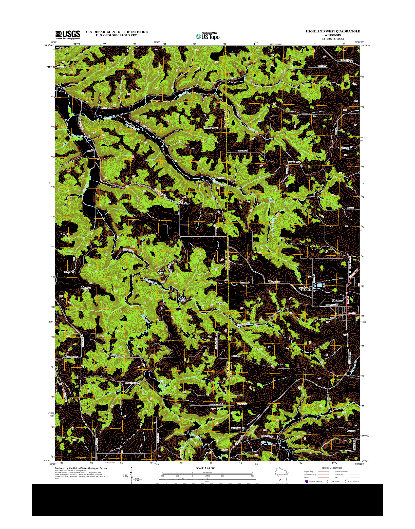 USGS US TOPO 7.5-MINUTE MAP FOR HIGHLAND WEST, WI 2013