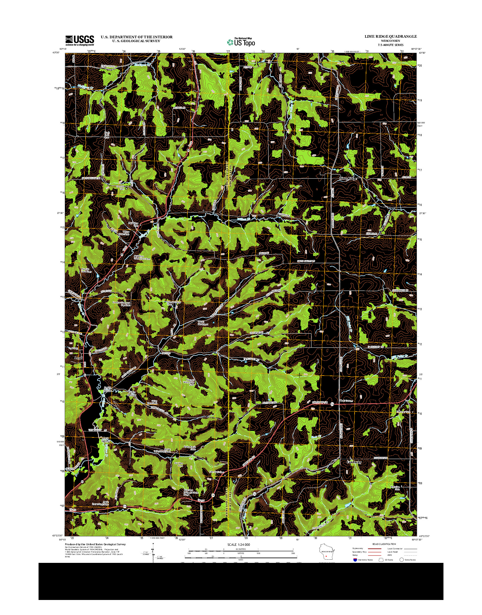 USGS US TOPO 7.5-MINUTE MAP FOR LIME RIDGE, WI 2013