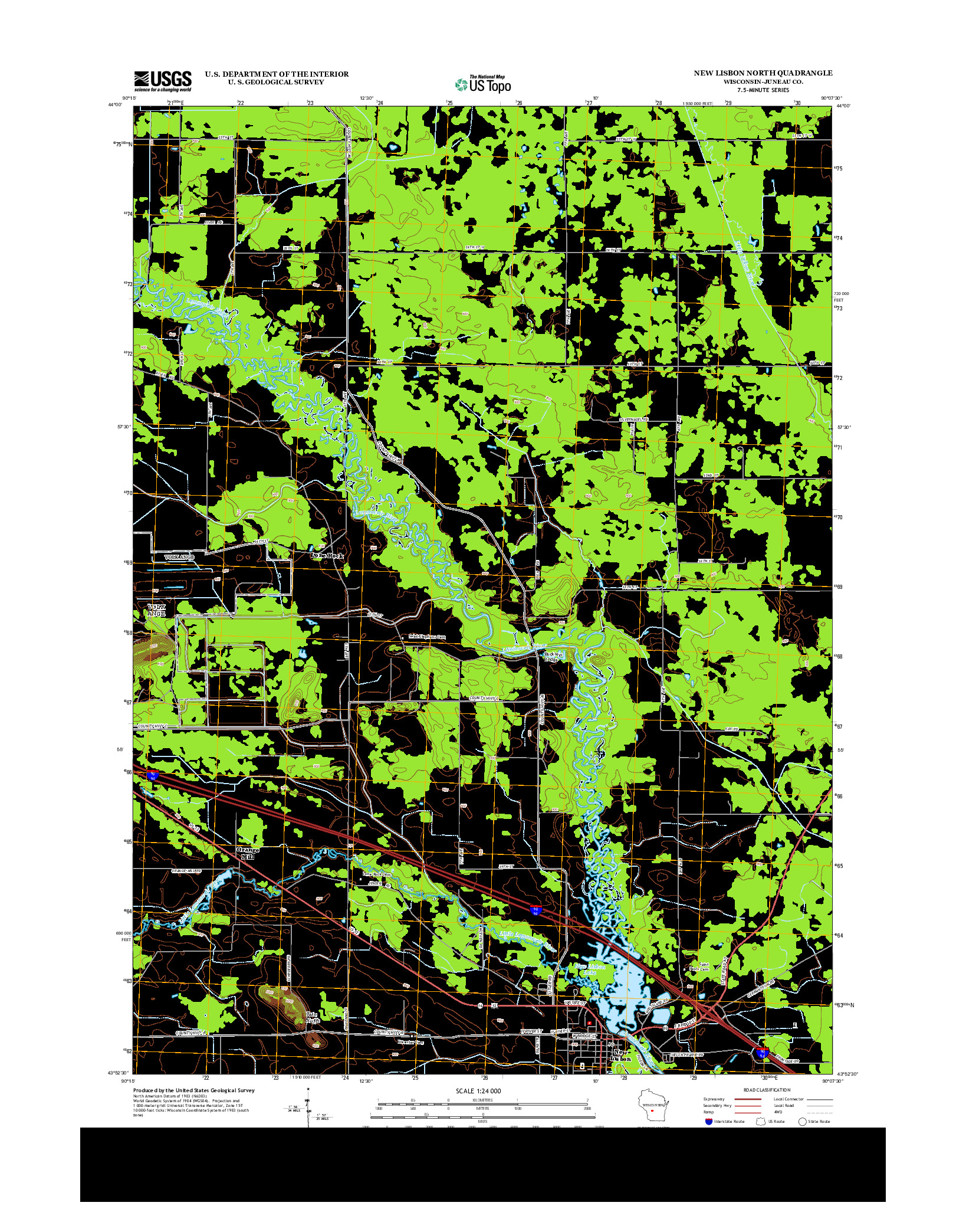USGS US TOPO 7.5-MINUTE MAP FOR NEW LISBON NORTH, WI 2013