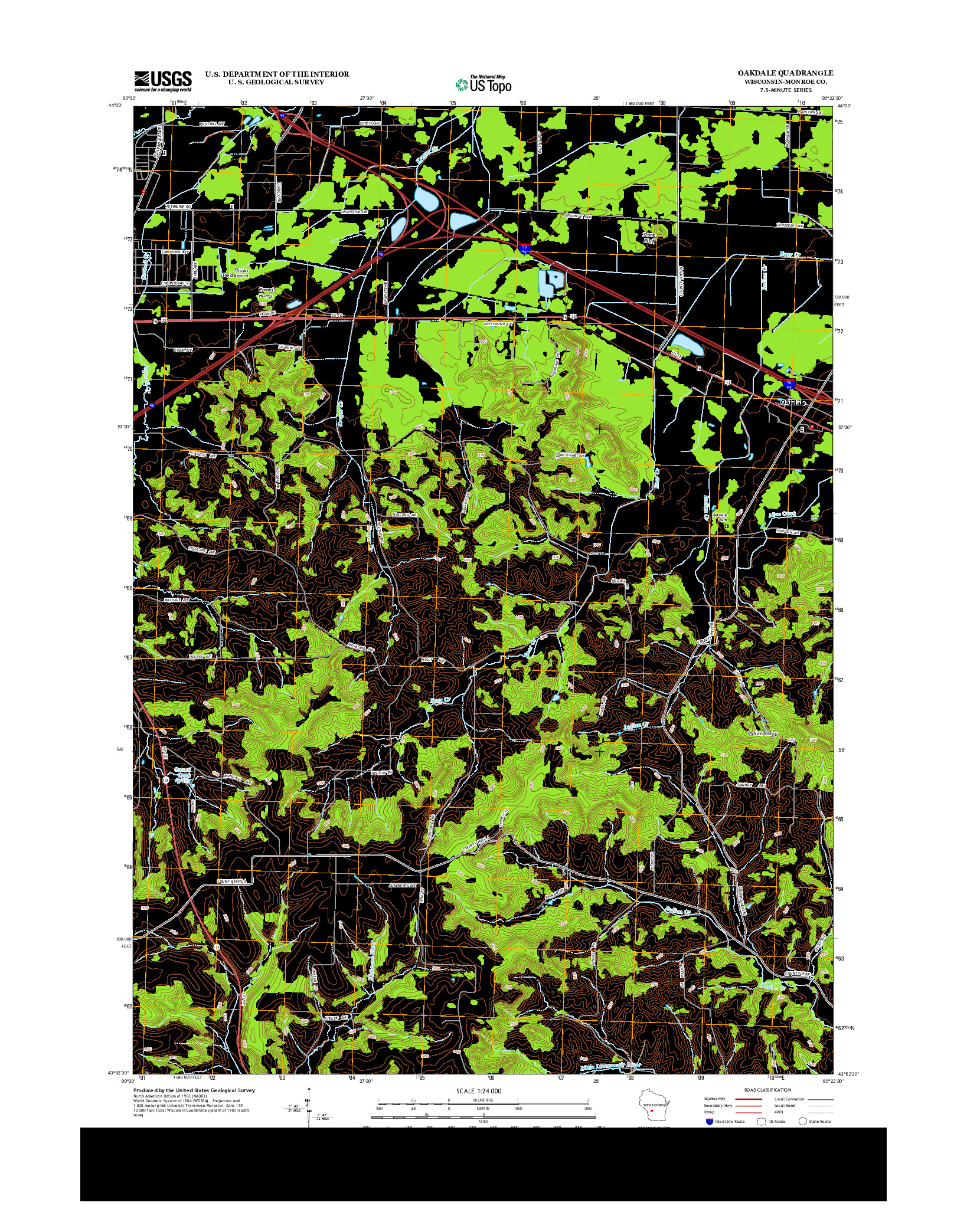 USGS US TOPO 7.5-MINUTE MAP FOR OAKDALE, WI 2013