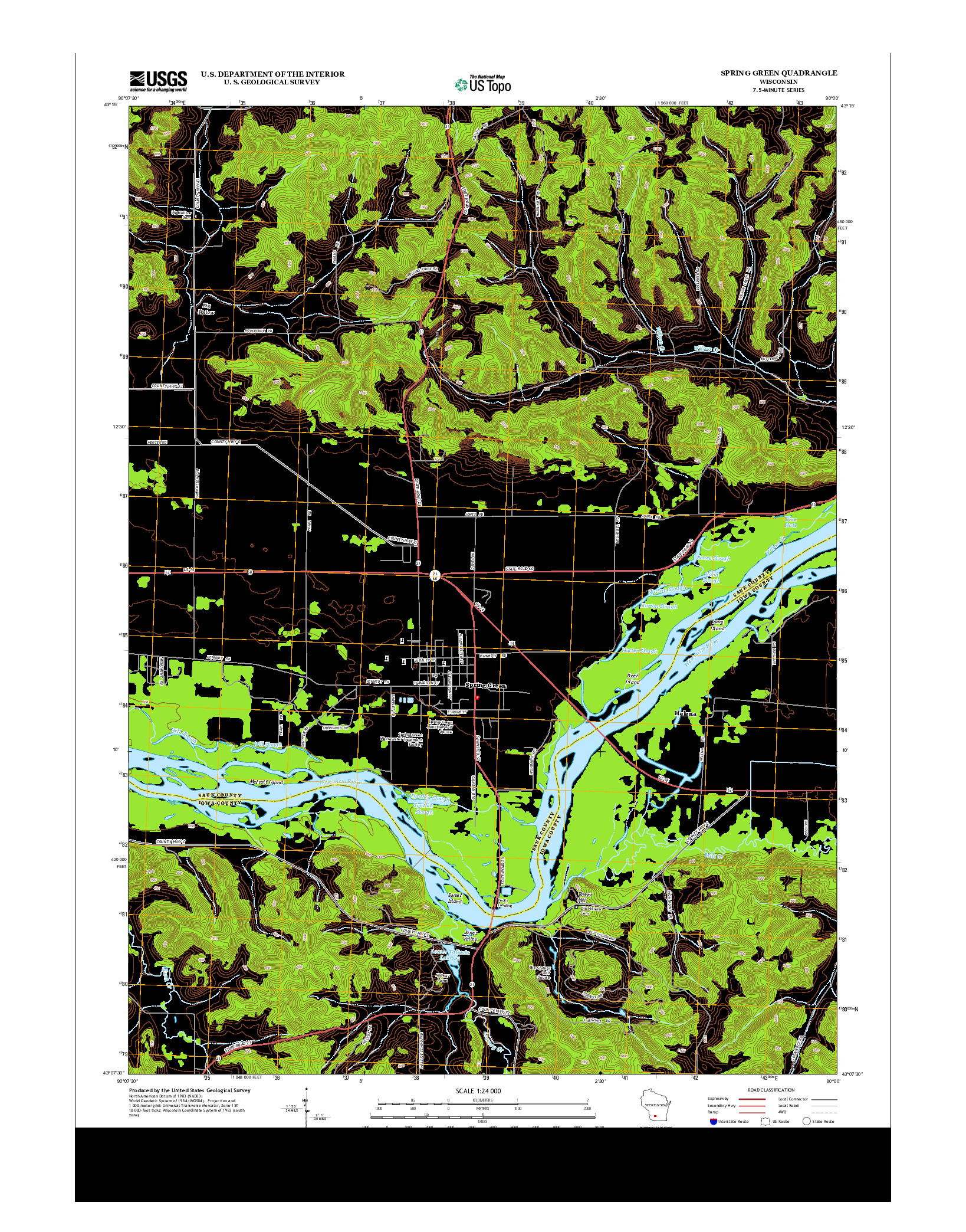 USGS US TOPO 7.5-MINUTE MAP FOR SPRING GREEN, WI 2013