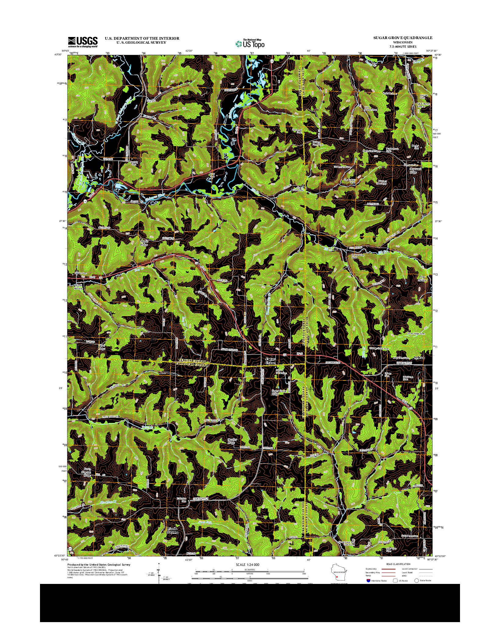 USGS US TOPO 7.5-MINUTE MAP FOR SUGAR GROVE, WI 2013