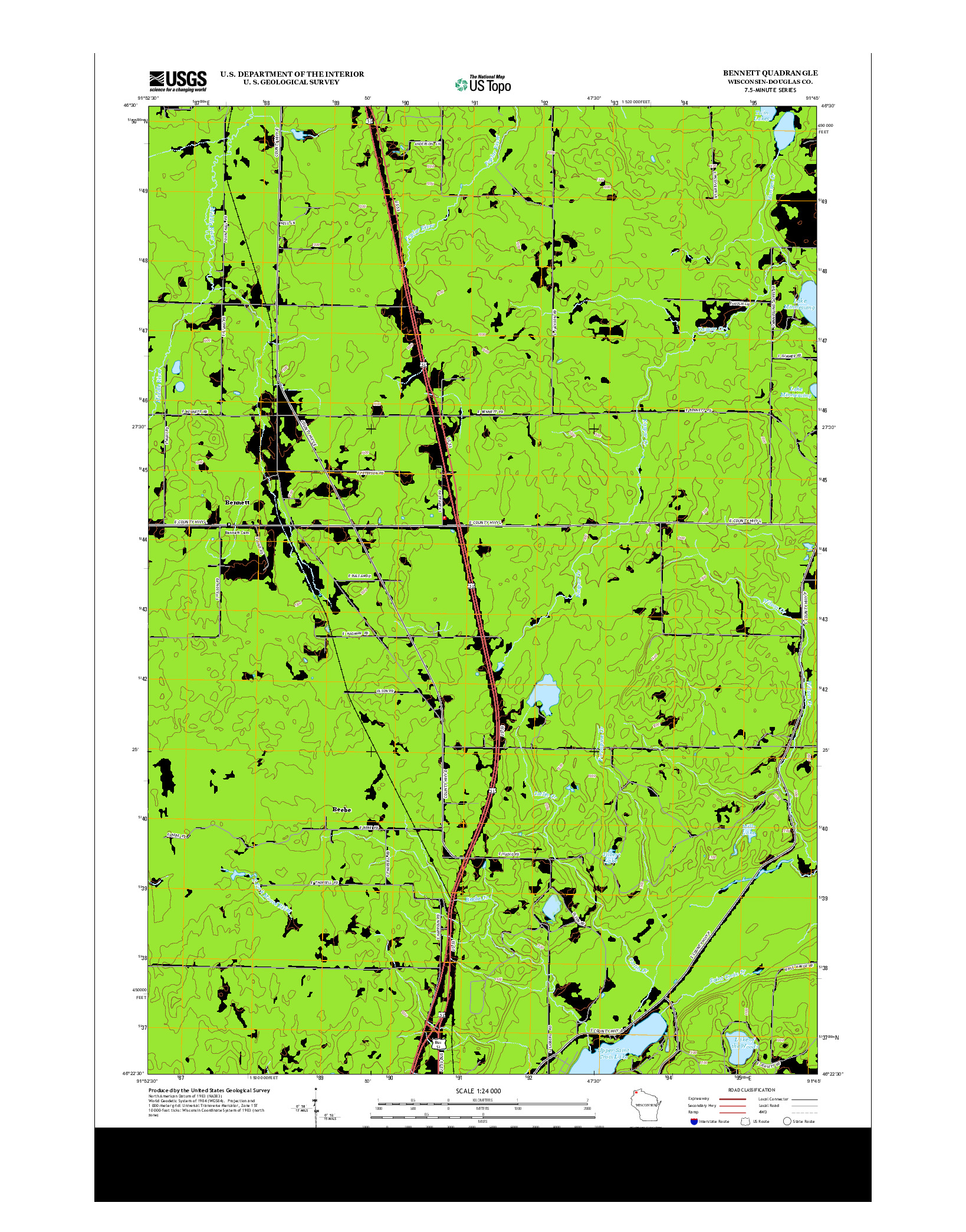 USGS US TOPO 7.5-MINUTE MAP FOR BENNETT, WI 2013