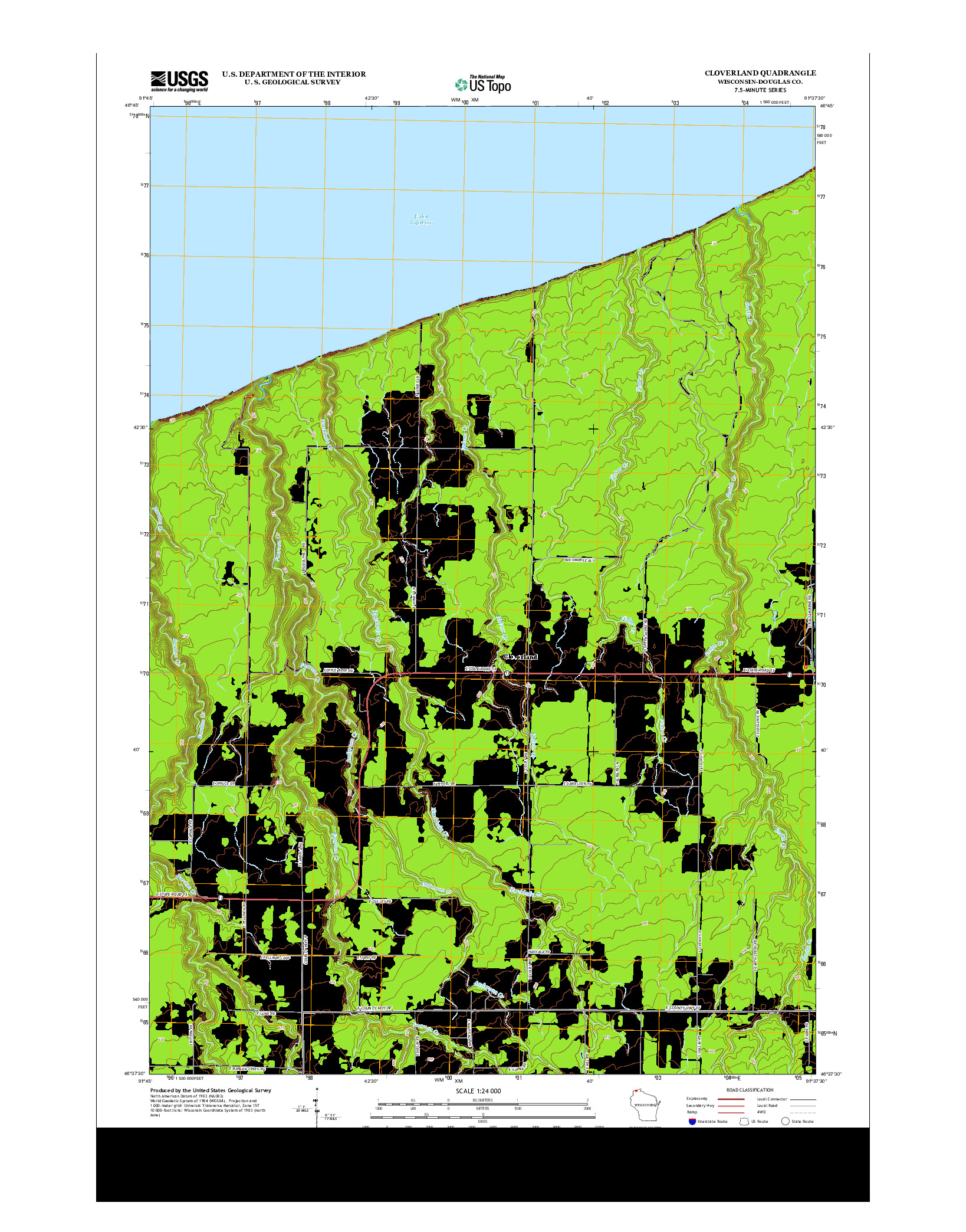 USGS US TOPO 7.5-MINUTE MAP FOR CLOVERLAND, WI 2013