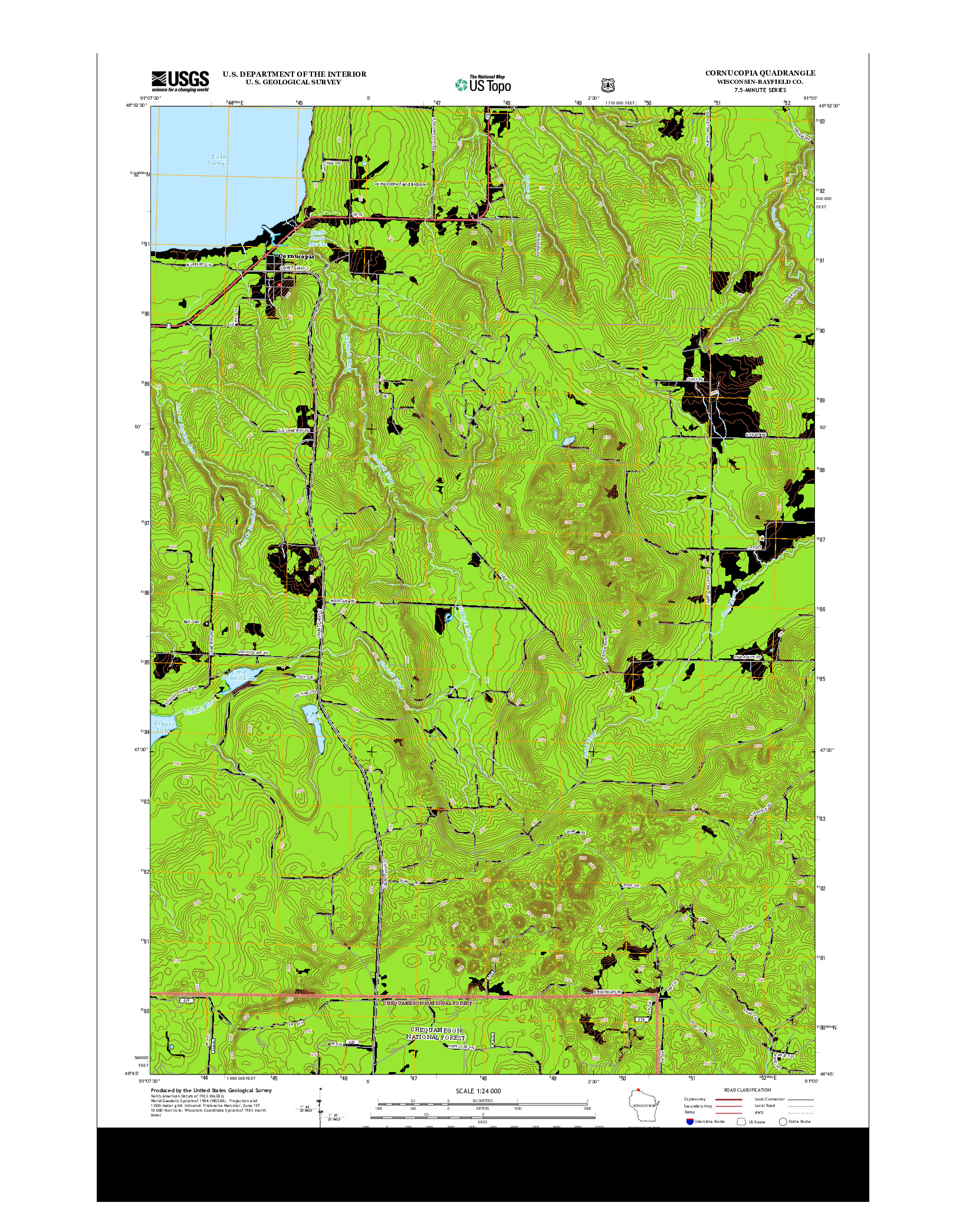 USGS US TOPO 7.5-MINUTE MAP FOR CORNUCOPIA, WI 2013