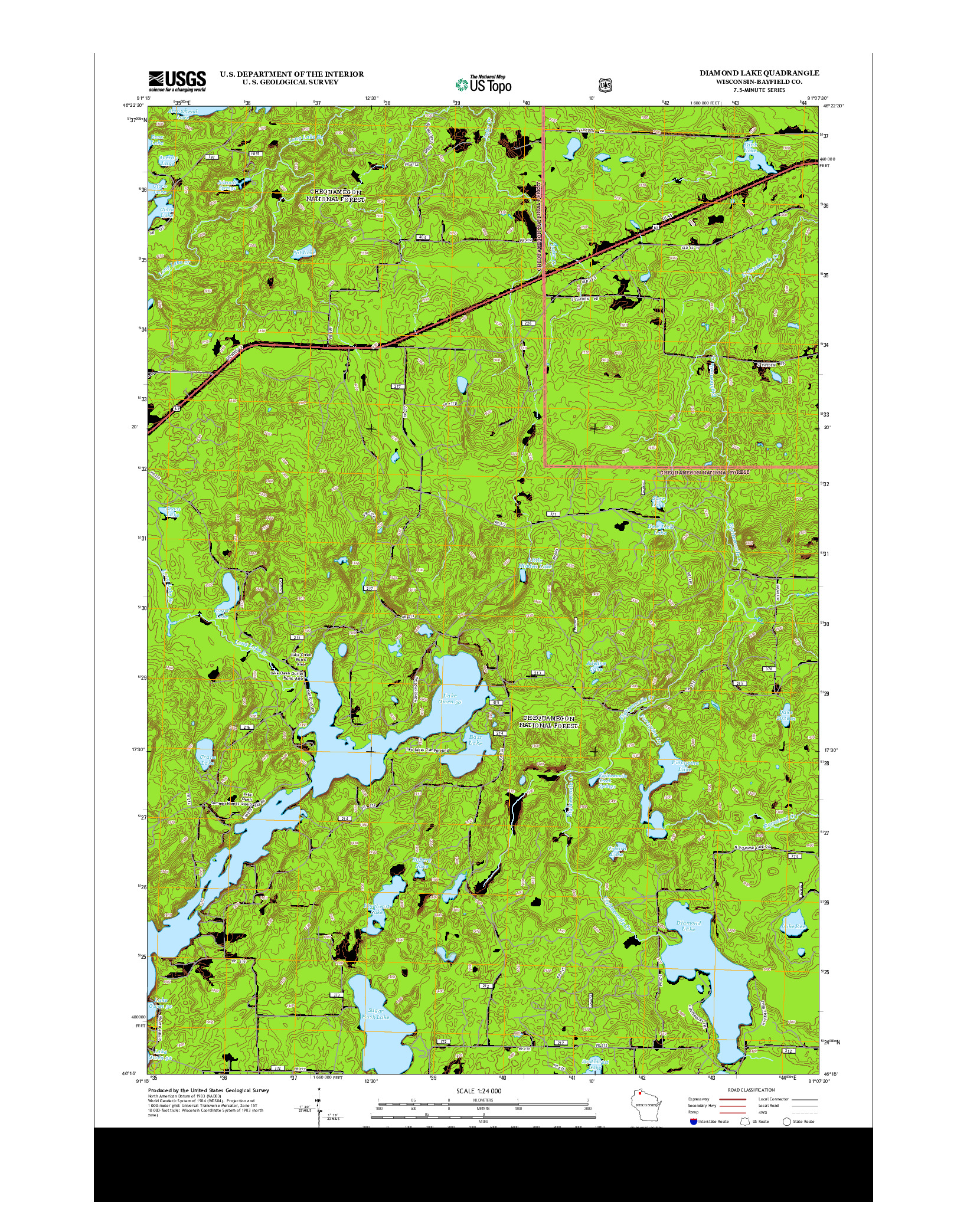 USGS US TOPO 7.5-MINUTE MAP FOR DIAMOND LAKE, WI 2013