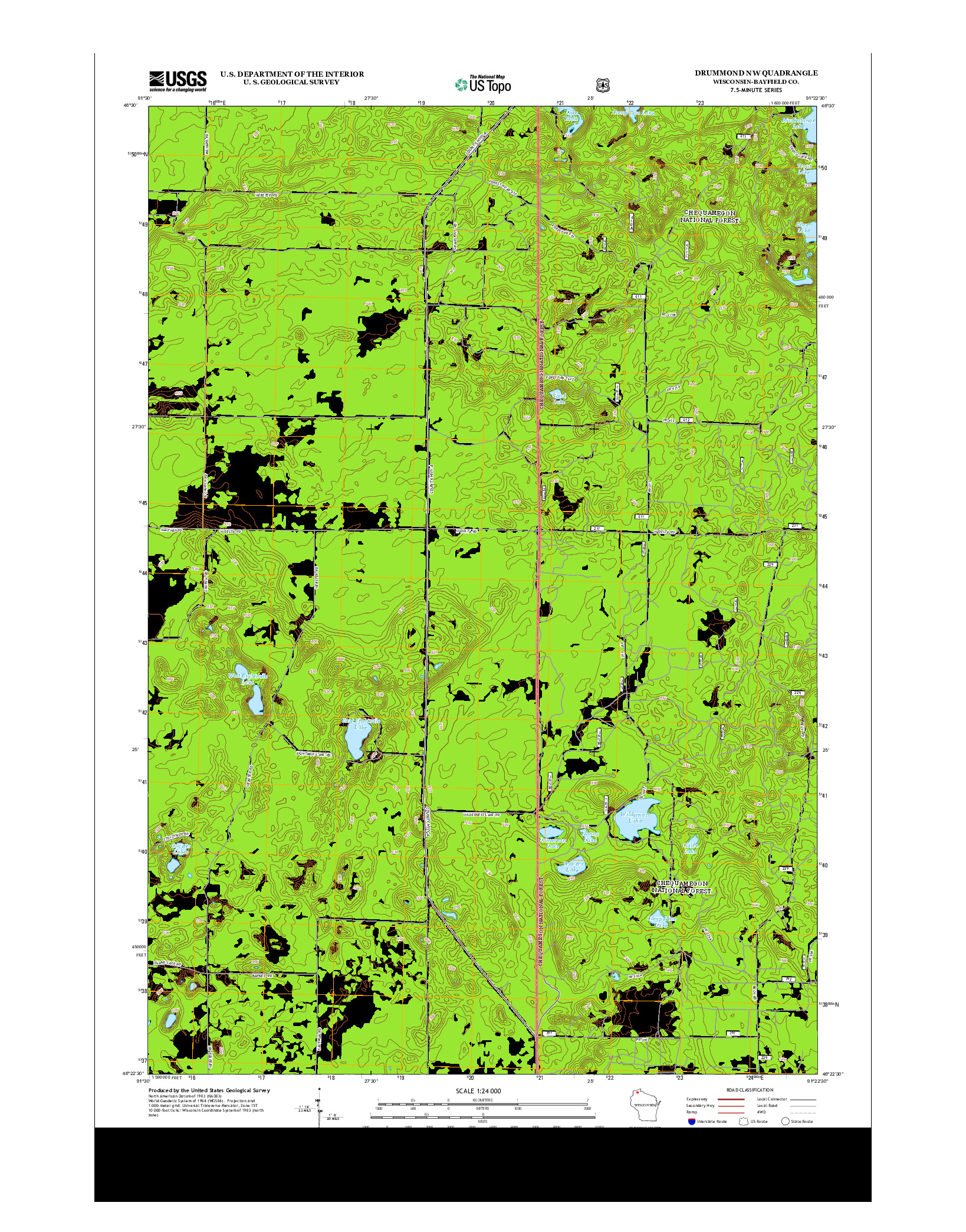 USGS US TOPO 7.5-MINUTE MAP FOR DRUMMOND NW, WI 2013
