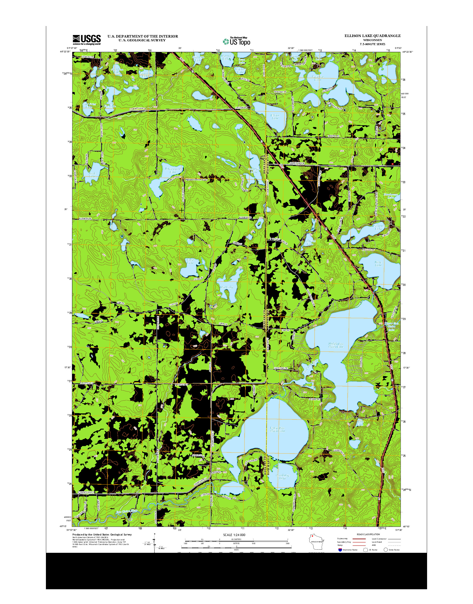 USGS US TOPO 7.5-MINUTE MAP FOR ELLISON LAKE, WI 2013