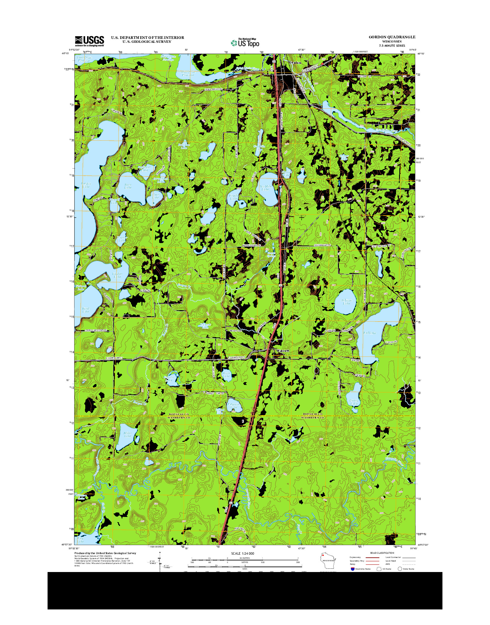 USGS US TOPO 7.5-MINUTE MAP FOR GORDON, WI 2013