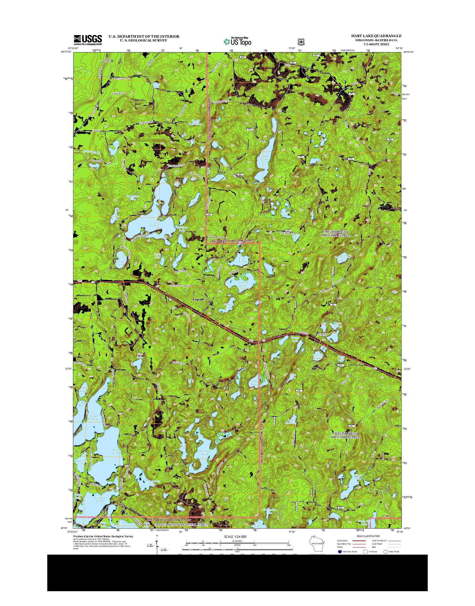USGS US TOPO 7.5-MINUTE MAP FOR HART LAKE, WI 2013