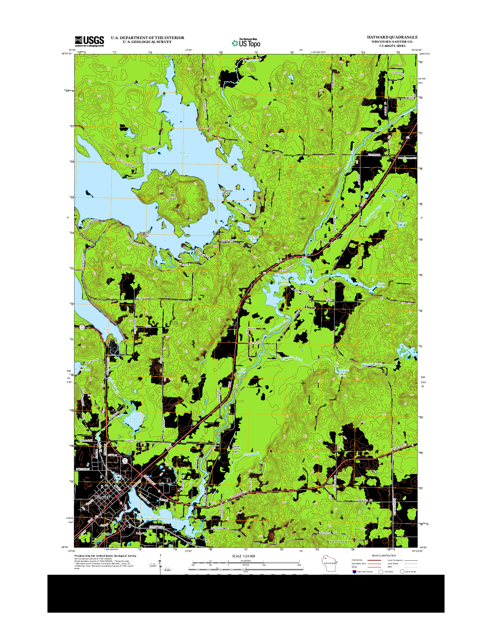 USGS US TOPO 7.5-MINUTE MAP FOR HAYWARD, WI 2013