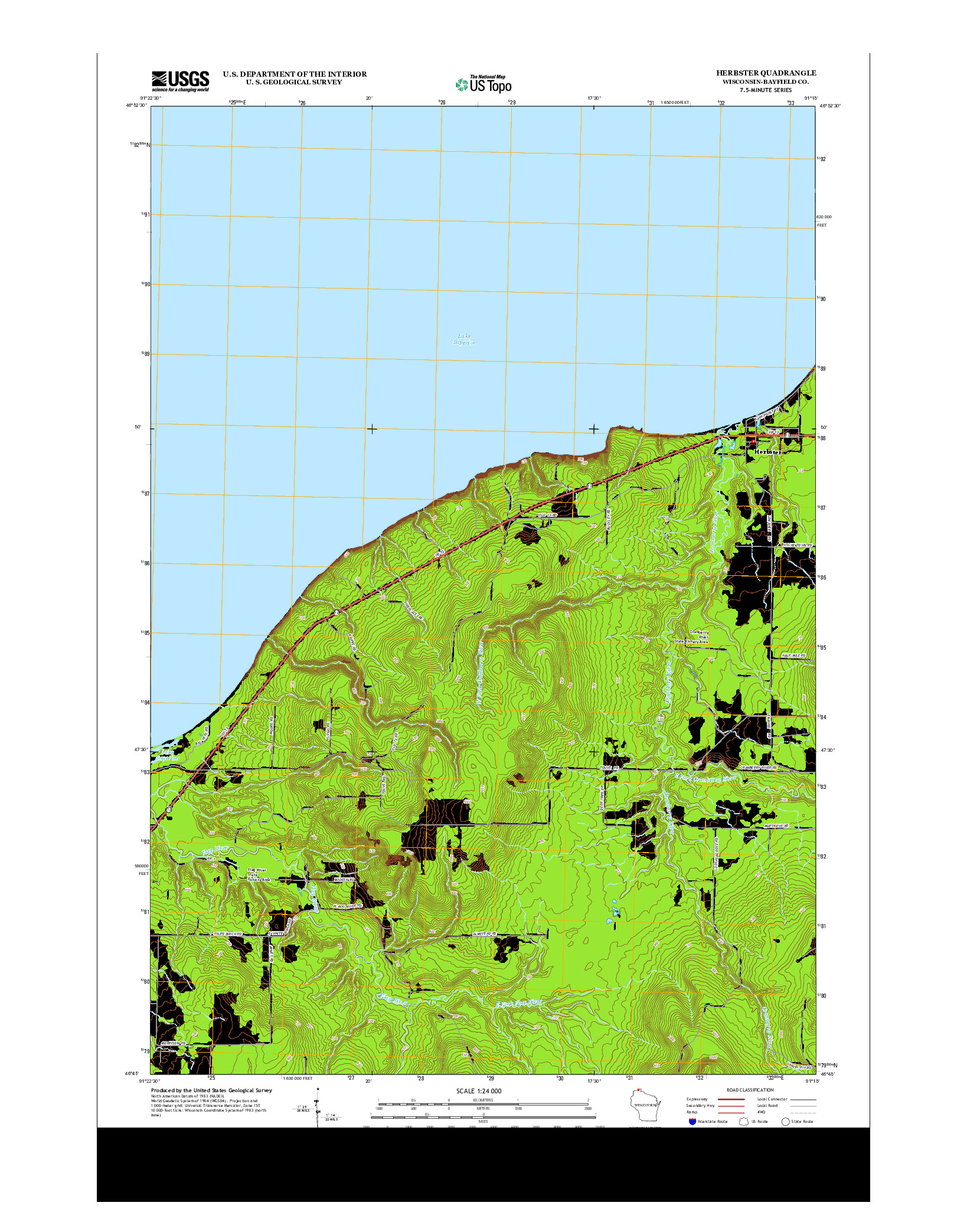 USGS US TOPO 7.5-MINUTE MAP FOR HERBSTER, WI 2013
