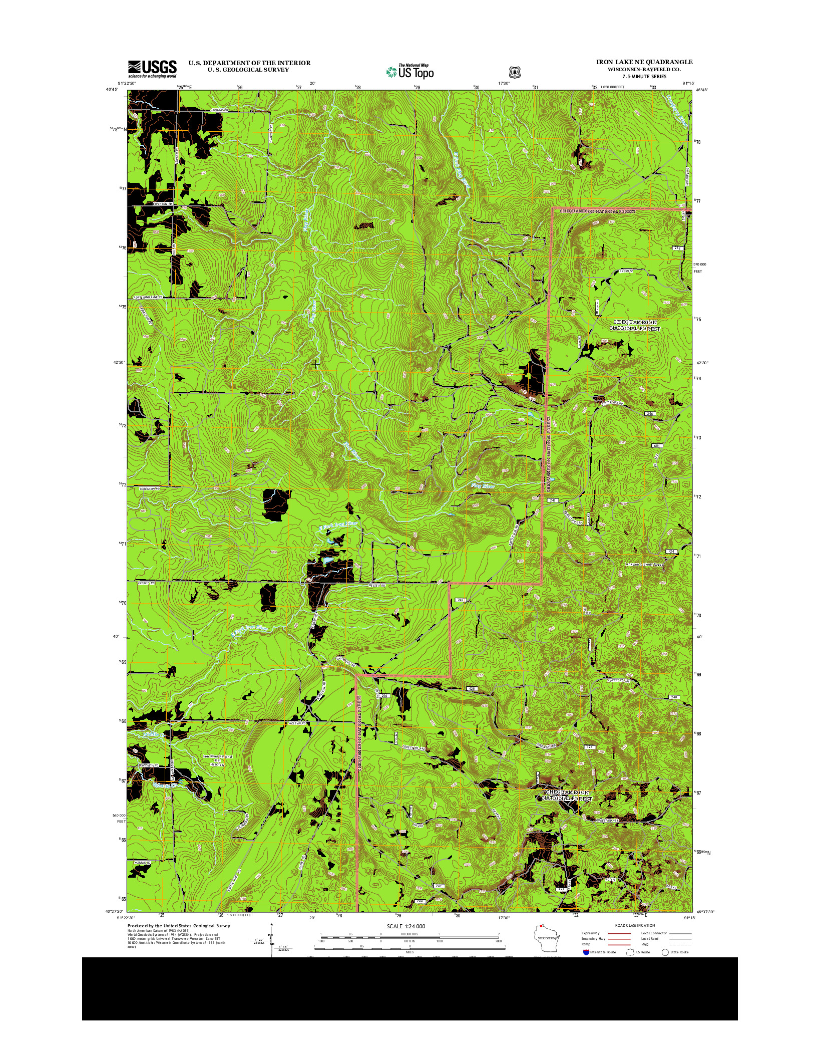 USGS US TOPO 7.5-MINUTE MAP FOR IRON LAKE NE, WI 2013