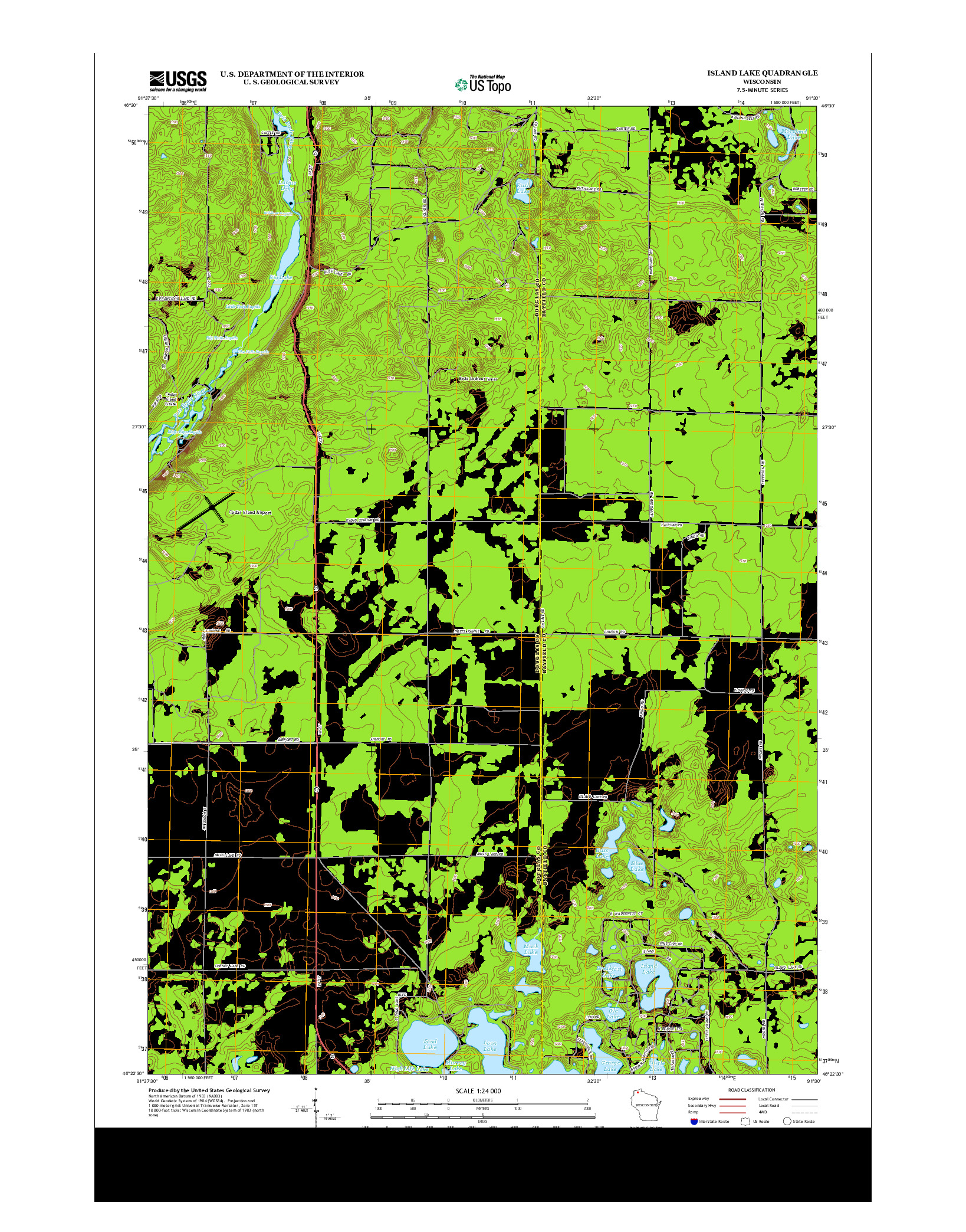 USGS US TOPO 7.5-MINUTE MAP FOR ISLAND LAKE, WI 2013