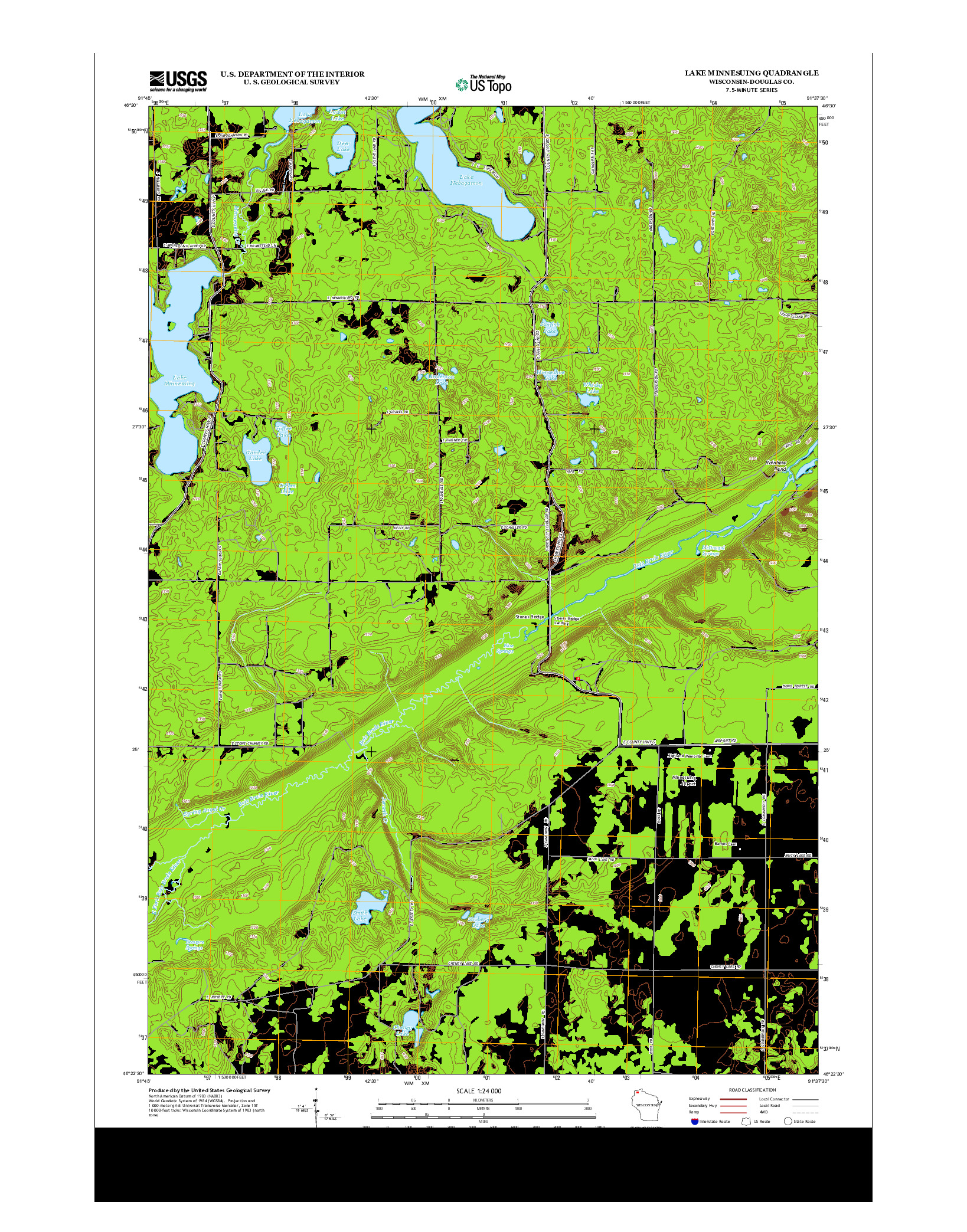 USGS US TOPO 7.5-MINUTE MAP FOR LAKE MINNESUING, WI 2013