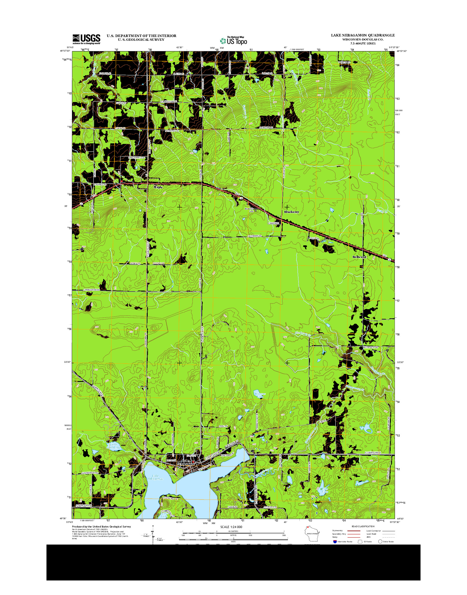 USGS US TOPO 7.5-MINUTE MAP FOR LAKE NEBAGAMON, WI 2013