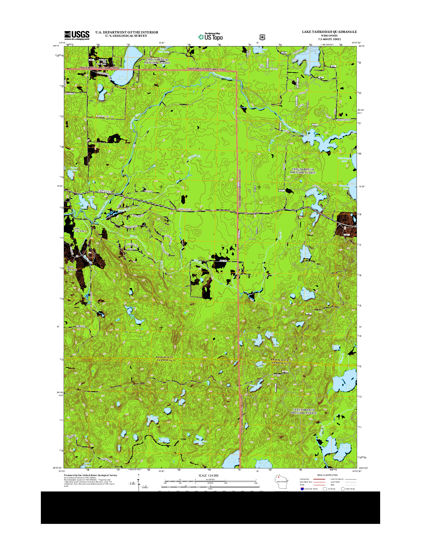 USGS US TOPO 7.5-MINUTE MAP FOR LAKE TAHKODAH, WI 2013