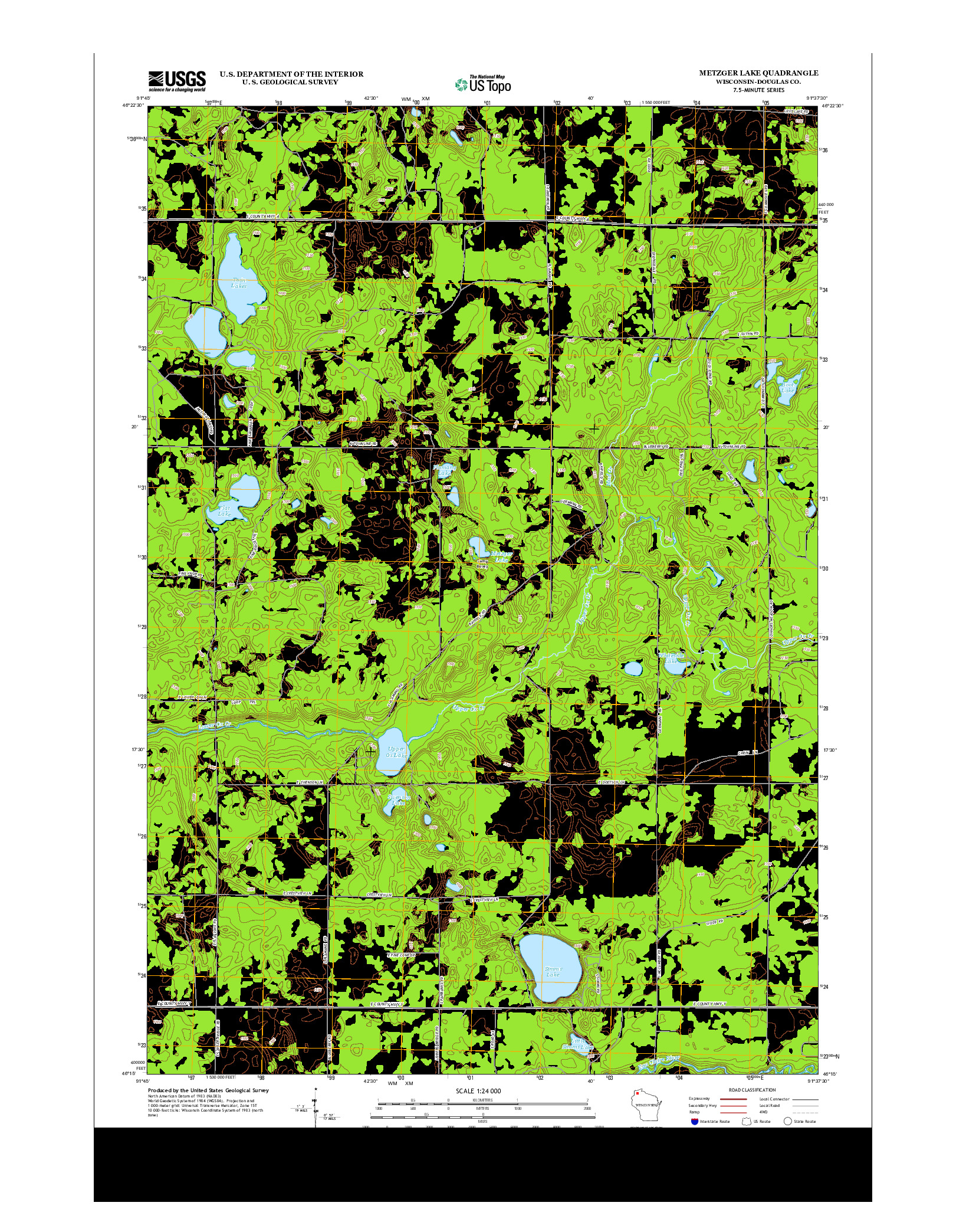 USGS US TOPO 7.5-MINUTE MAP FOR METZGER LAKE, WI 2013