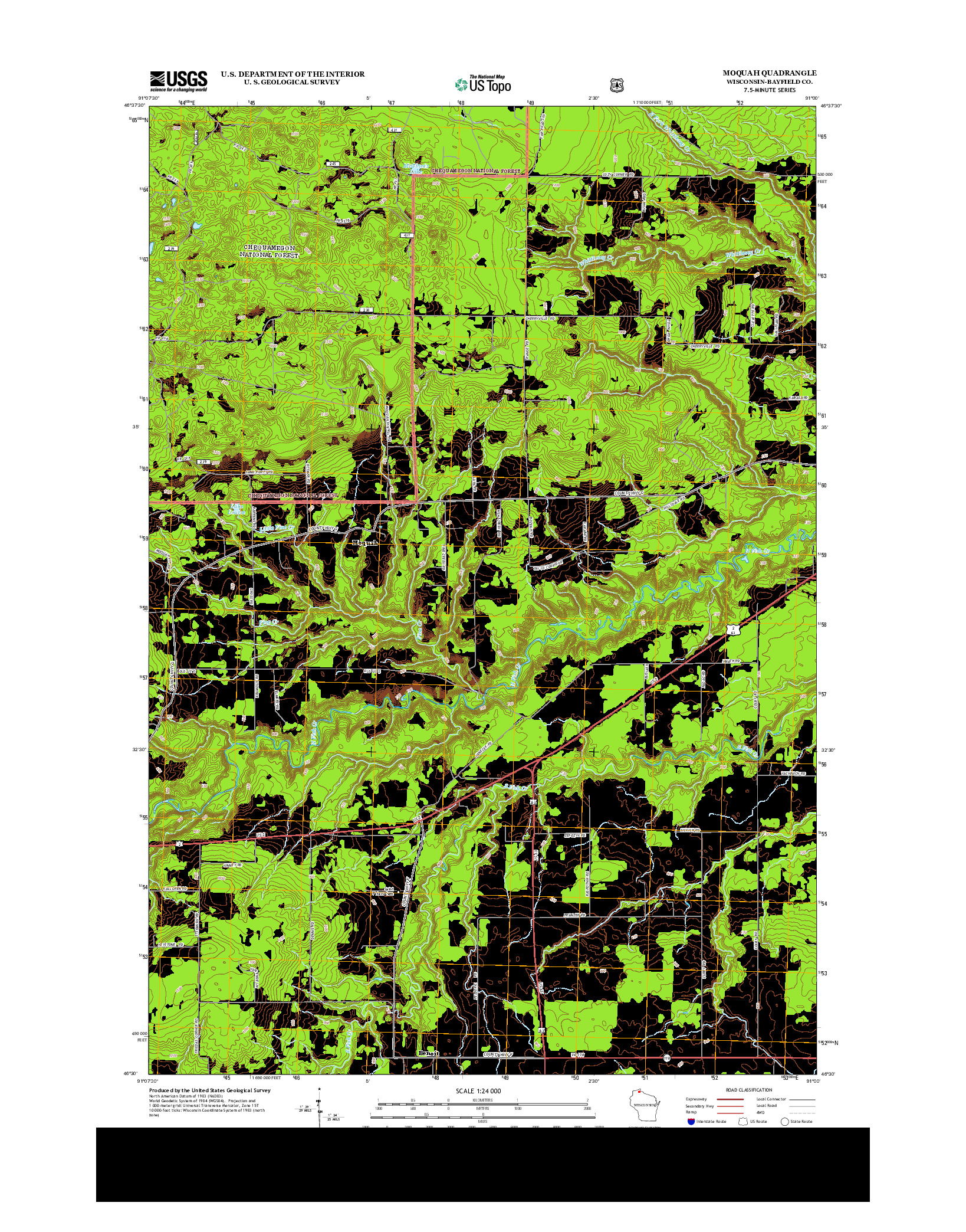 USGS US TOPO 7.5-MINUTE MAP FOR MOQUAH, WI 2013