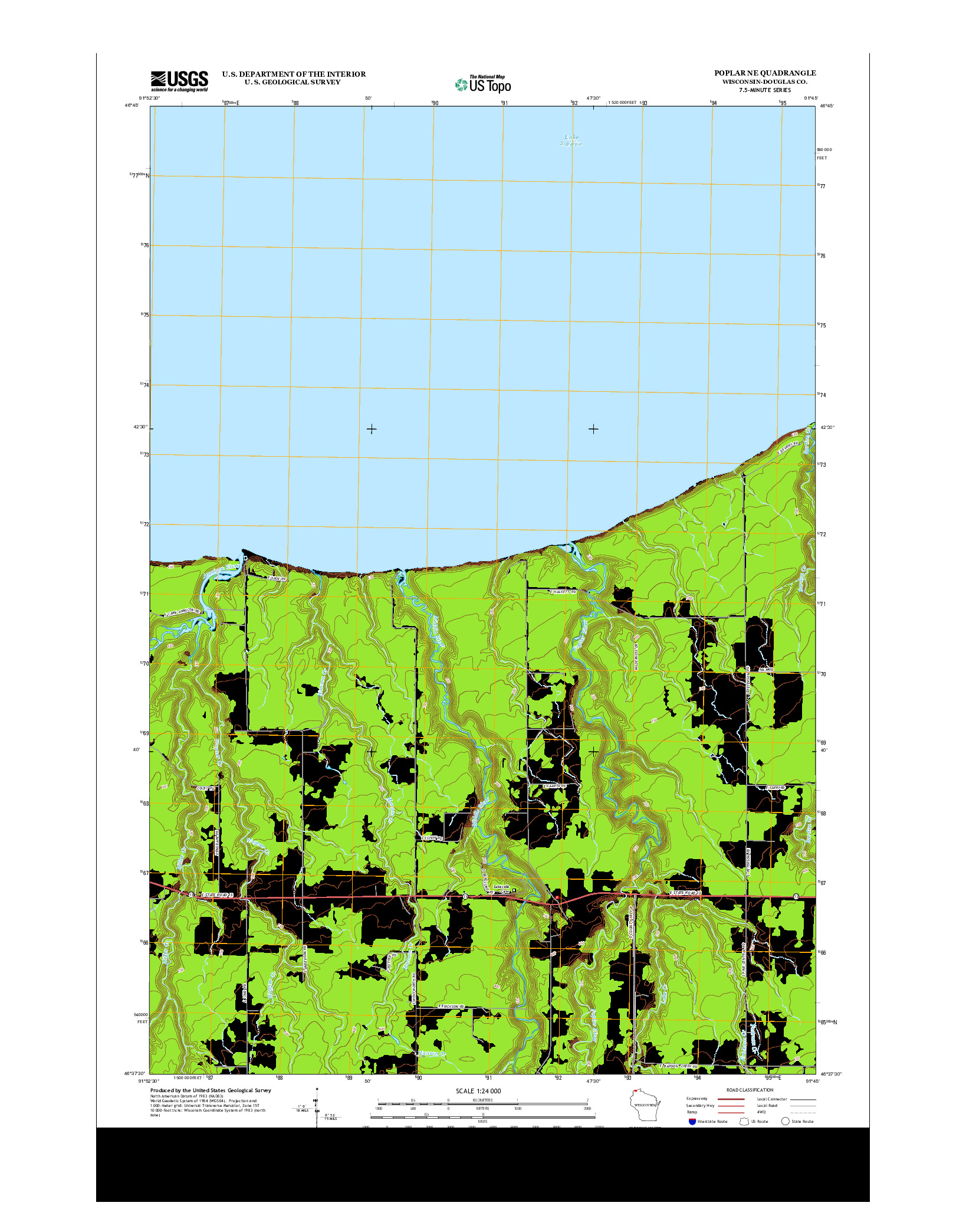 USGS US TOPO 7.5-MINUTE MAP FOR POPLAR NE, WI 2013