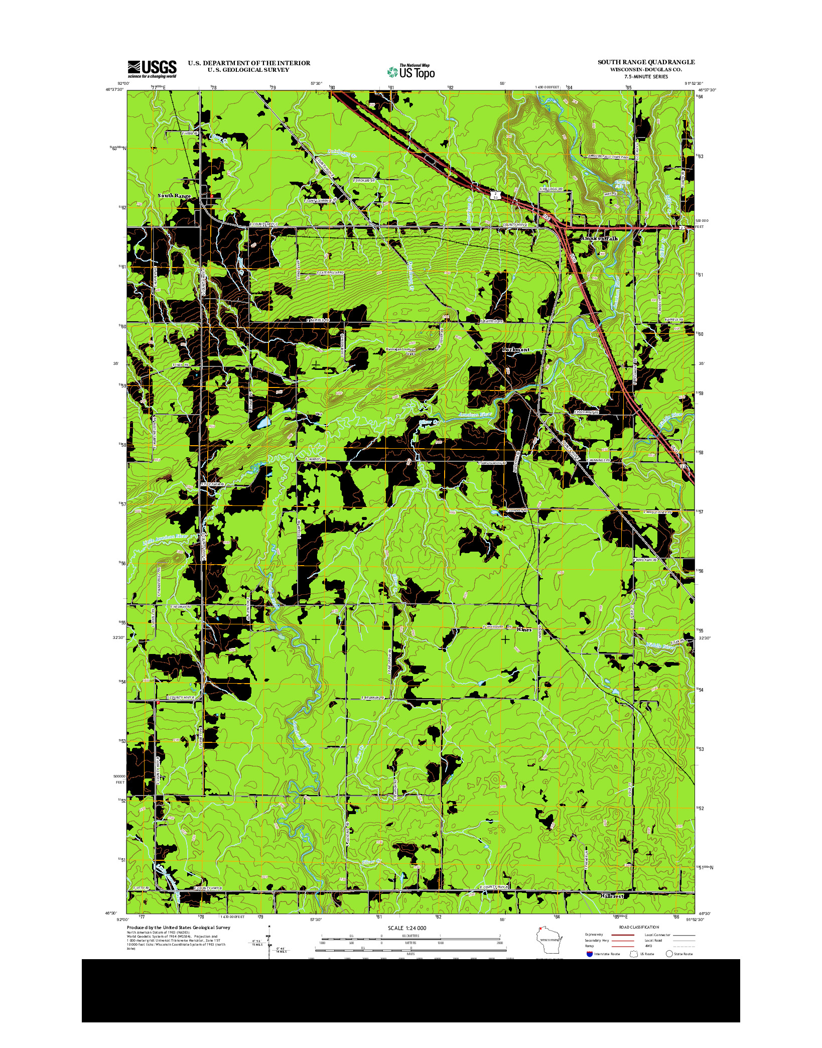 USGS US TOPO 7.5-MINUTE MAP FOR SOUTH RANGE, WI 2013