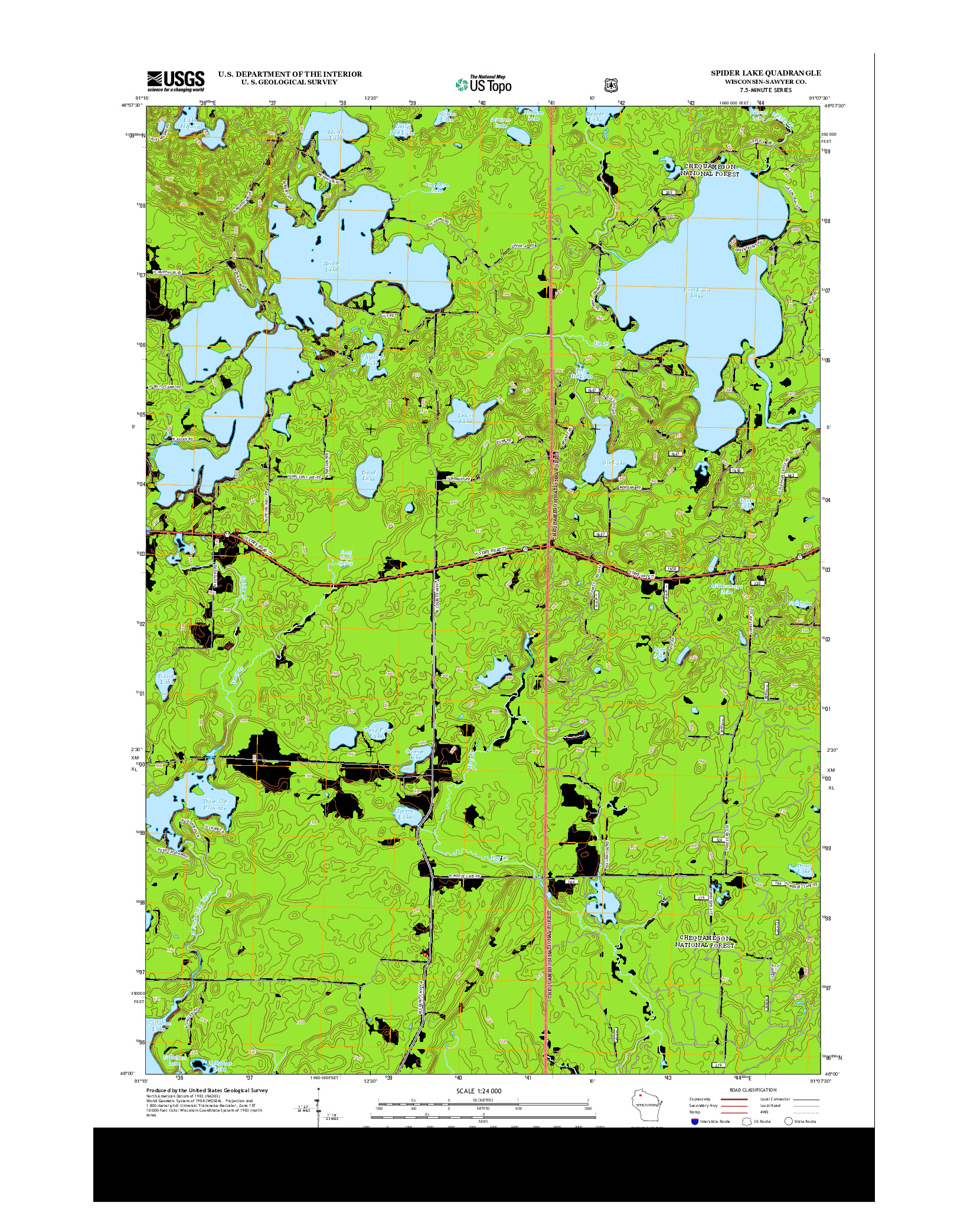 USGS US TOPO 7.5-MINUTE MAP FOR SPIDER LAKE, WI 2013