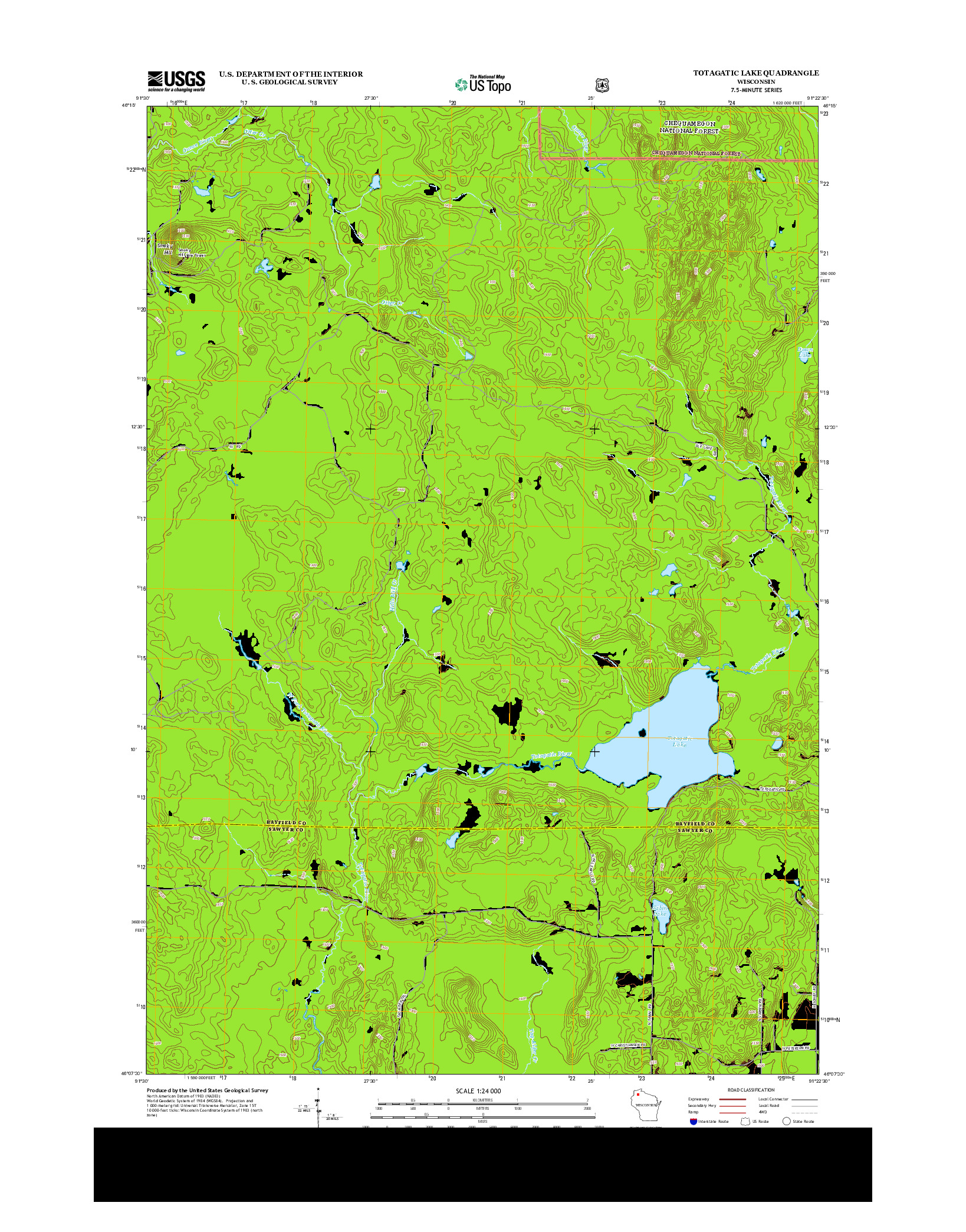 USGS US TOPO 7.5-MINUTE MAP FOR TOTAGATIC LAKE, WI 2013