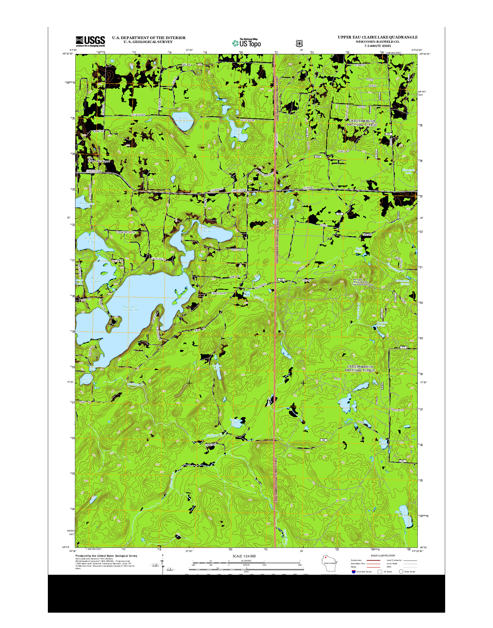 USGS US TOPO 7.5-MINUTE MAP FOR UPPER EAU CLAIRE LAKE, WI 2013
