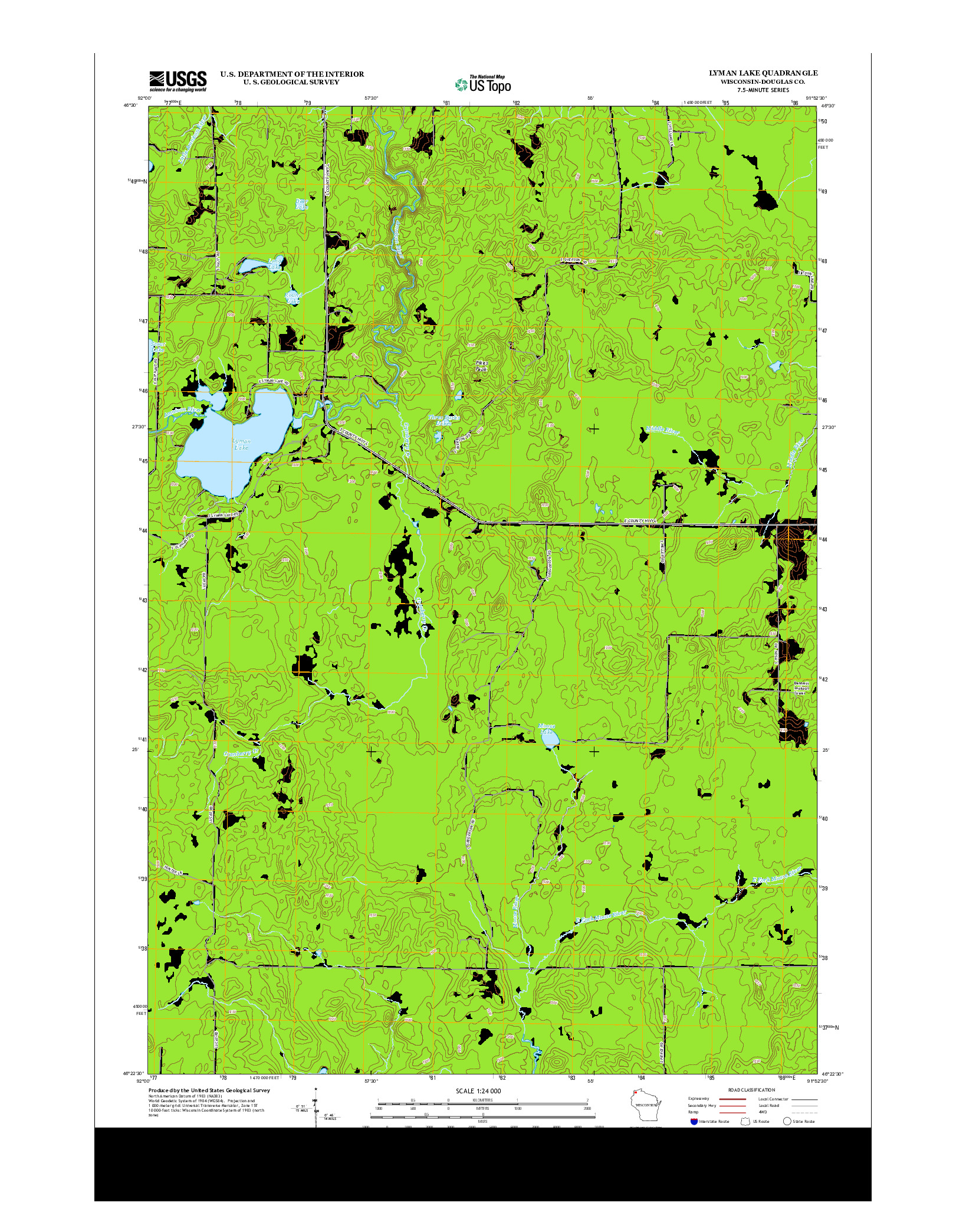 USGS US TOPO 7.5-MINUTE MAP FOR LYMAN LAKE, WI 2013
