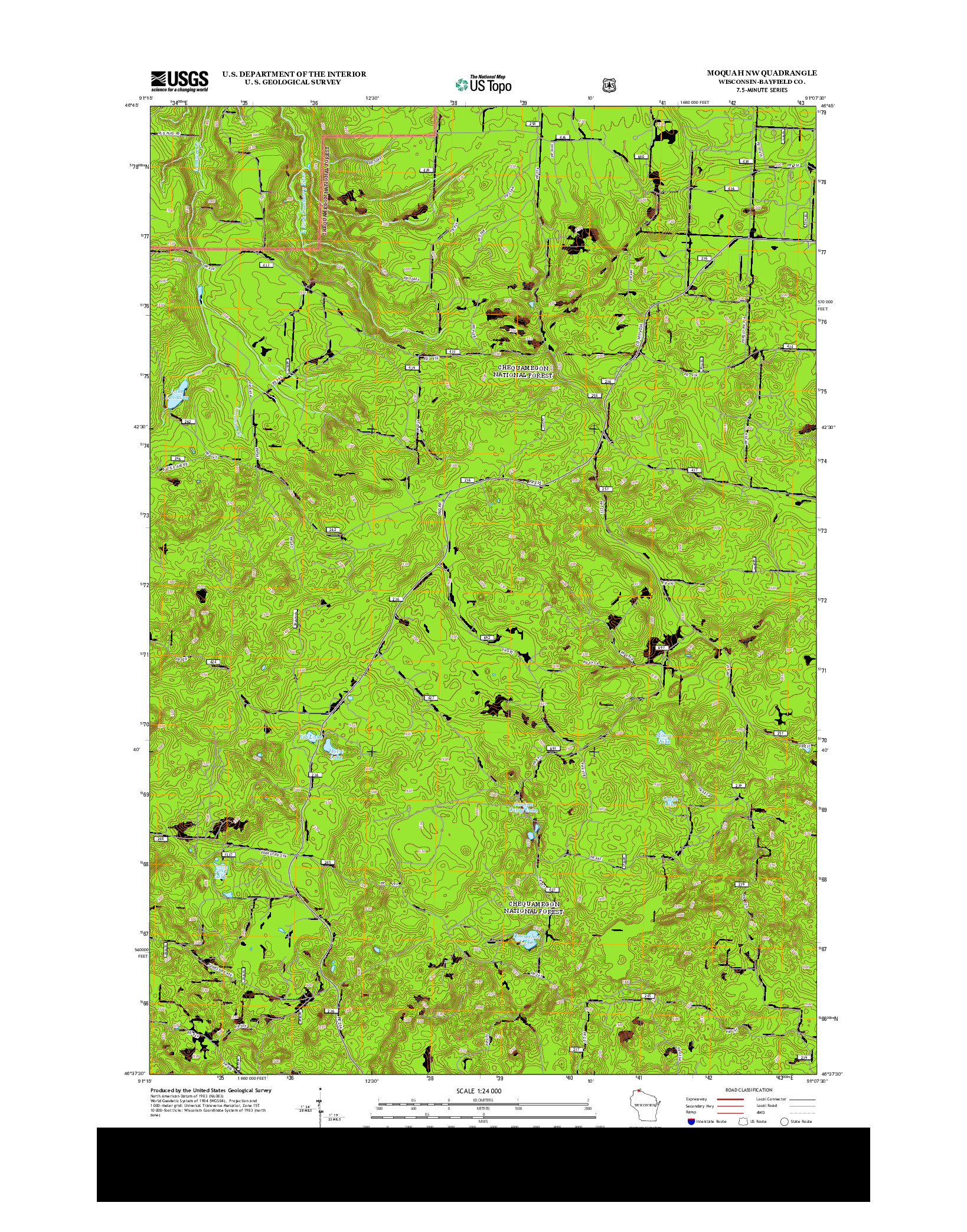 USGS US TOPO 7.5-MINUTE MAP FOR MOQUAH NW, WI 2013